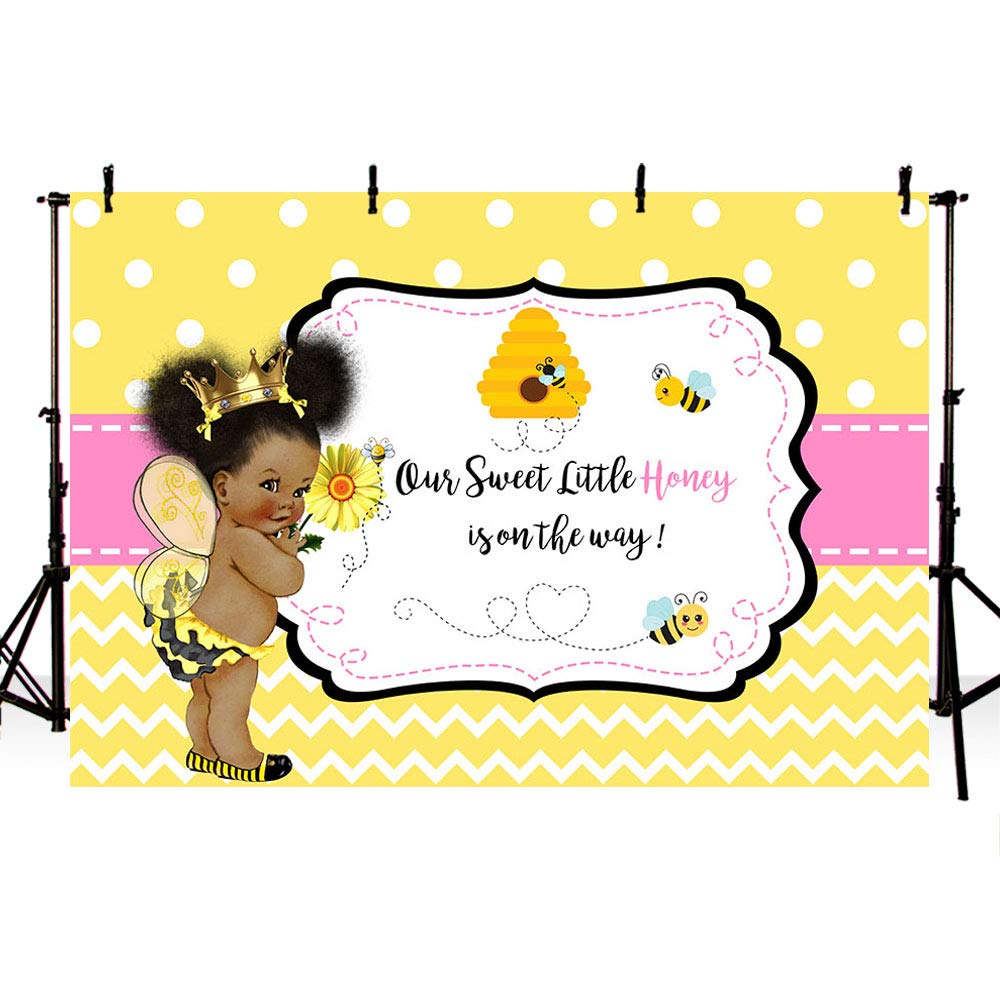 7x5ft Sweet Little Honey Bee Baby Shower Backdrop - Yellow Polka Dot Wave Bee-Day Party Decor for Girl, Pink Princess Photography Background Banner | Perfect for Birthday Parties, Baby Showers & Photo Shoots