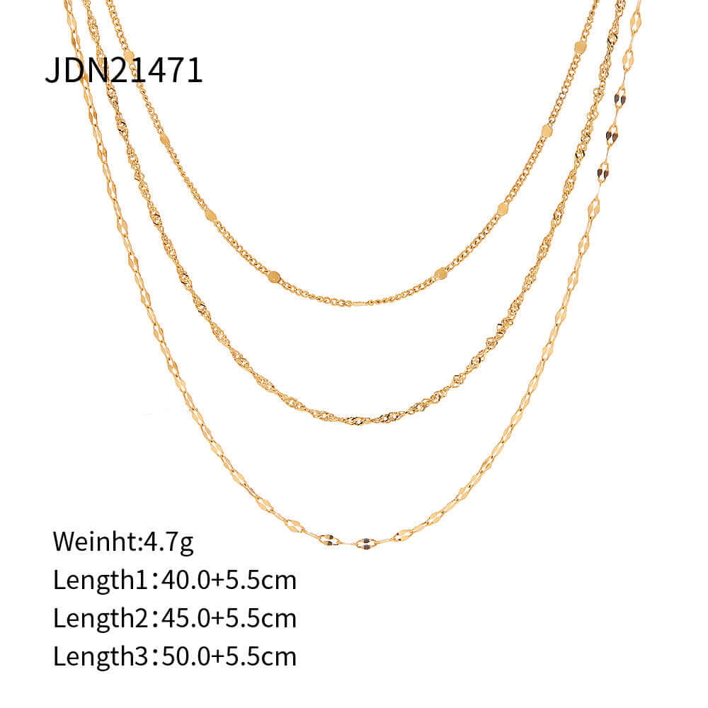 18K Gold Plated Triple Strand Lip & Cable Chain Necklace for Women - Elegant Layered Choker Jewelry Gift for Birthday, Anniversary & Valentine's Day | JDN471