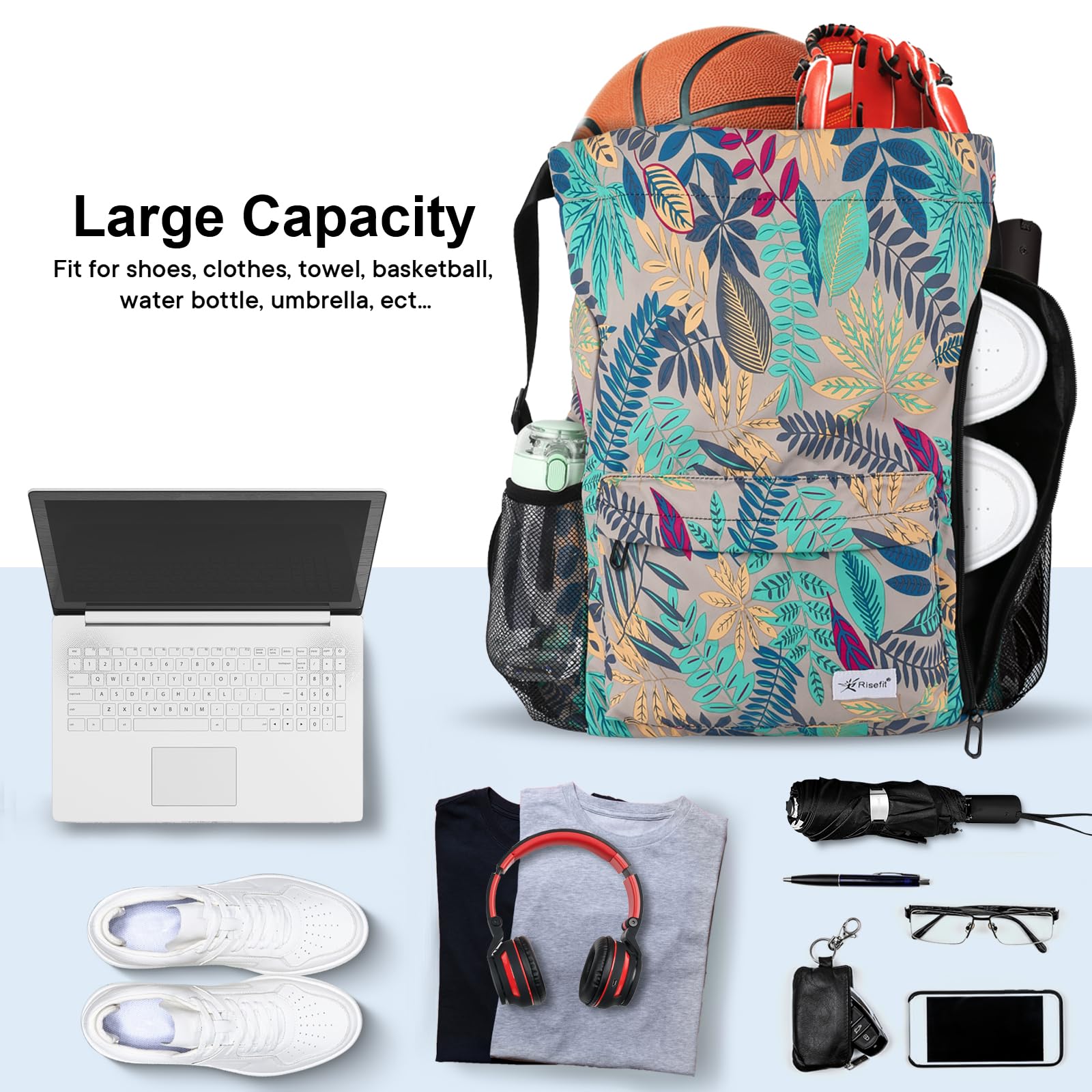 Lightweight Drawstring Backpack with Mesh Pockets - Water Resistant Gym Sackpack for Men & Women - Perfect for Beach, Travel, Sports & Outdoor Activities