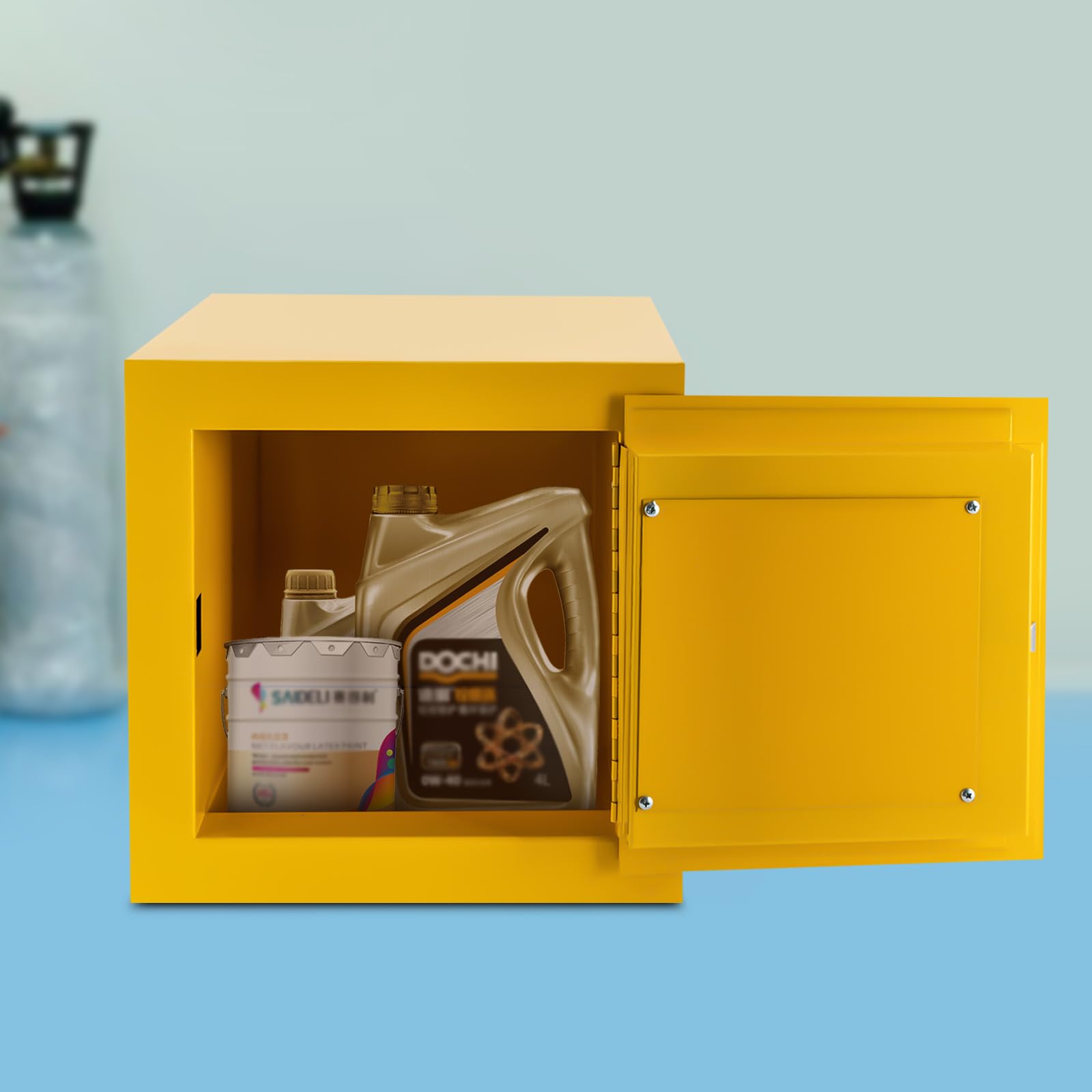 2 Gallon Hazardous Storage Cabinet - 13x13in Industrial Safety Cabinet for Chemicals & Flammables | Explosion-Proof Design for Labs, Workshops & Garages