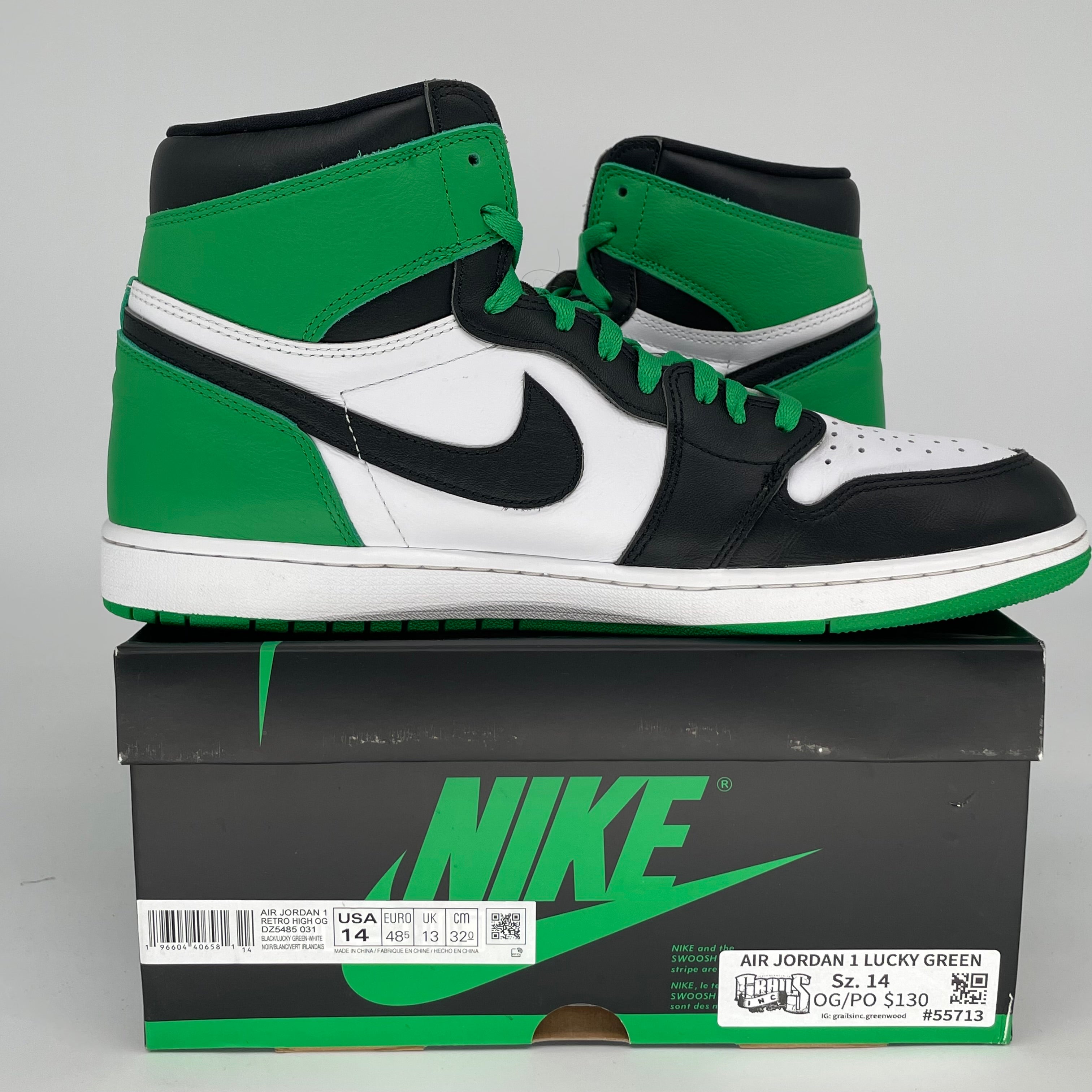 AIR JORDAN 1 LUCKY GREEN Men's Basketball Shoes Size 14 - DZ5485-031 Retro High OG Style for Sneaker Collectors & Streetwear Fashion