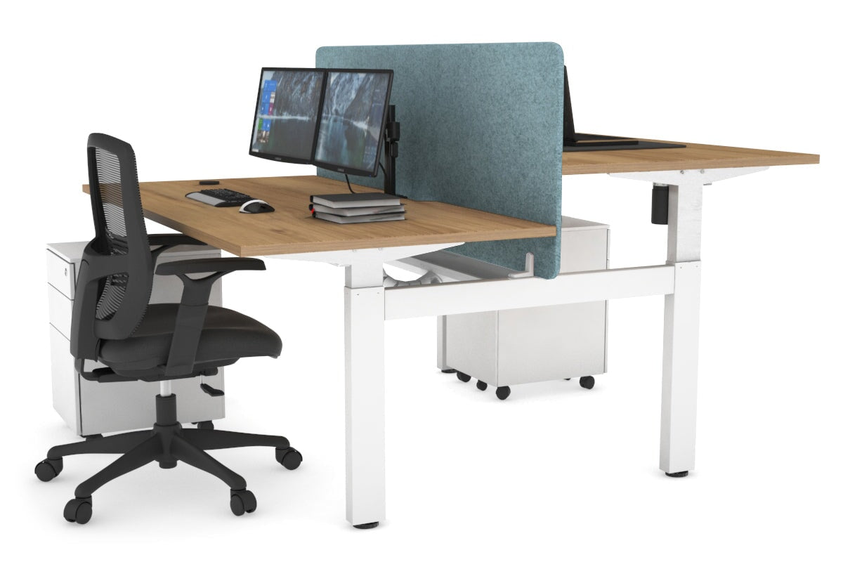 Adjustable Height 2-Person H Bench Workstation - White Frame (1400L x 800W) with Cable Management | Ergonomic Office Desk for Home & Workspace