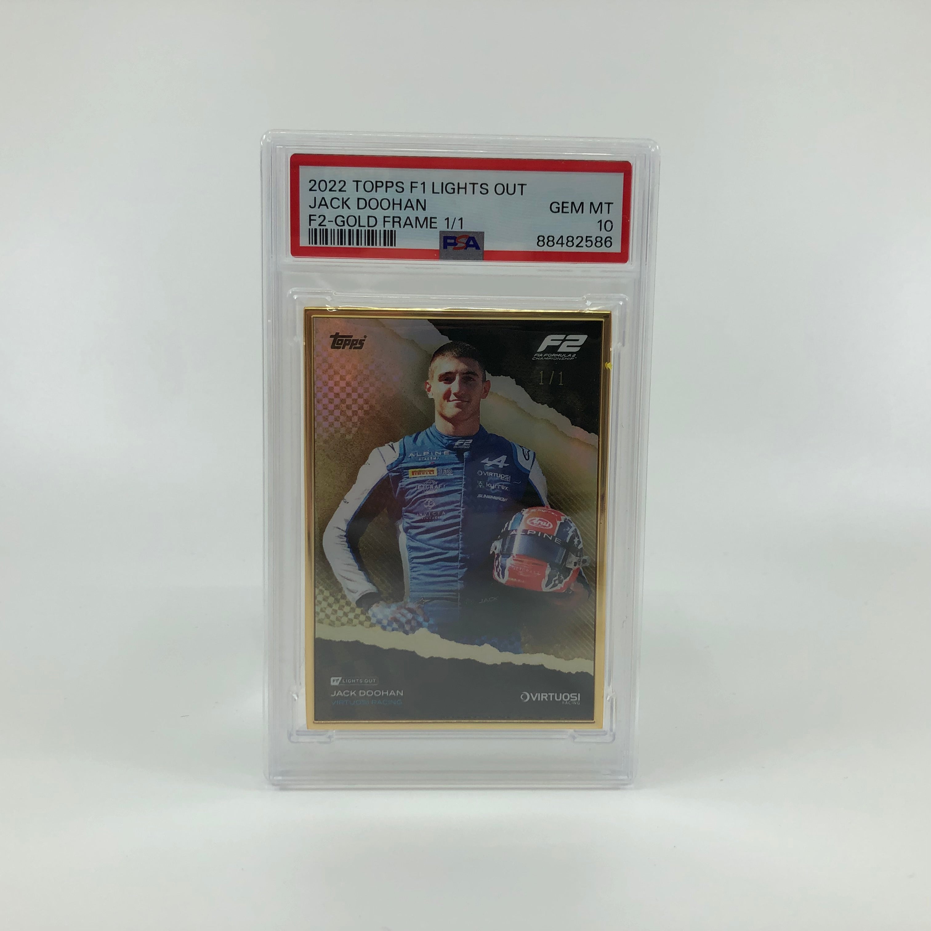 1/1 Gold Frame Jack Doohan F2 Driver 2022 Lights Out PSA 10 - Rare Collectible Racing Memorabilia for Motorsport Fans & Display