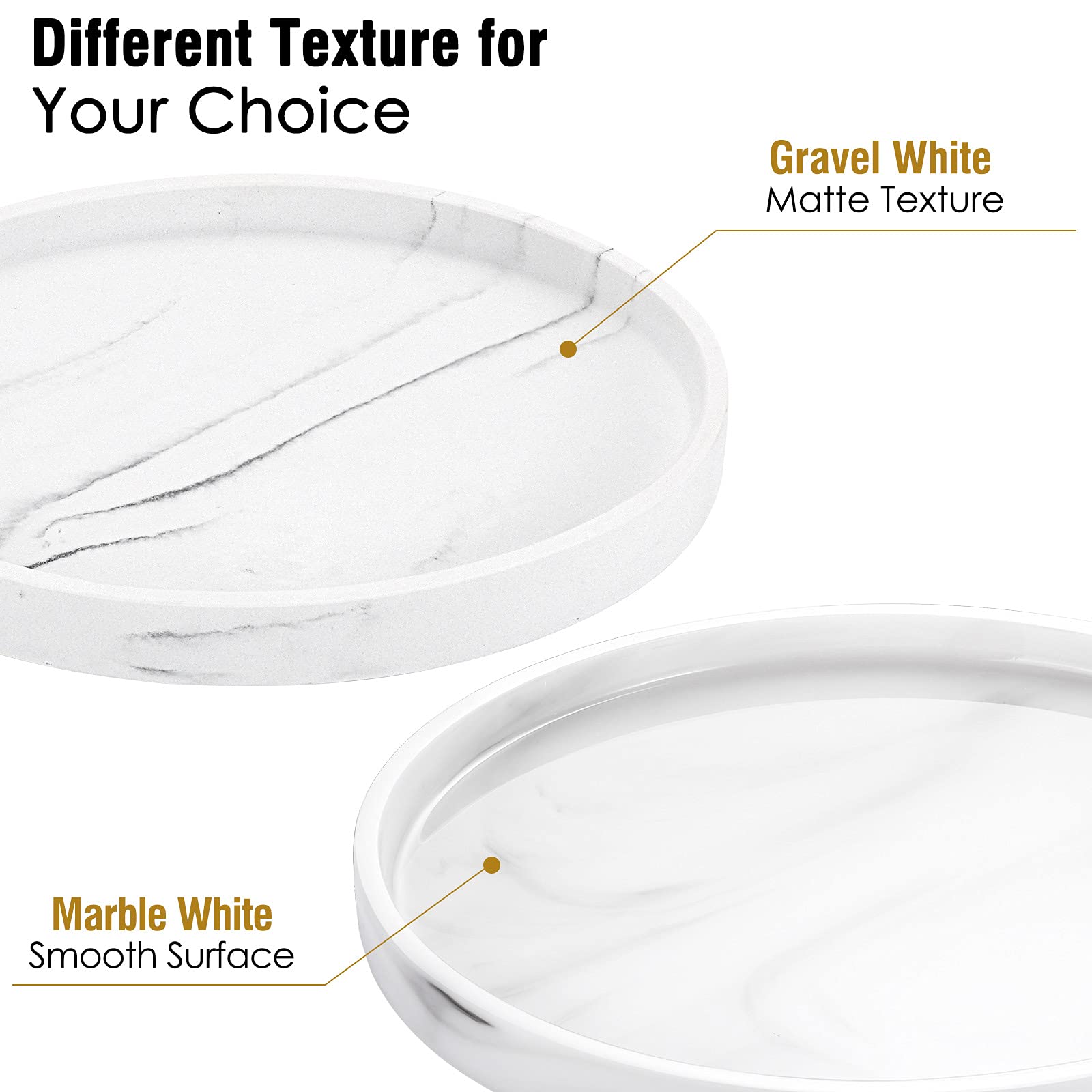 Luxspire 10.63 Inch Round Vanity Tray - White Resin Bathroom & Kitchen Countertop Organizer for Jewelry, Perfume, Candles - Decorative Dresser & Coffee Table Tray with Gravel Texture - Perfect for Home Decor, Gift Giving & Spa Day Organization