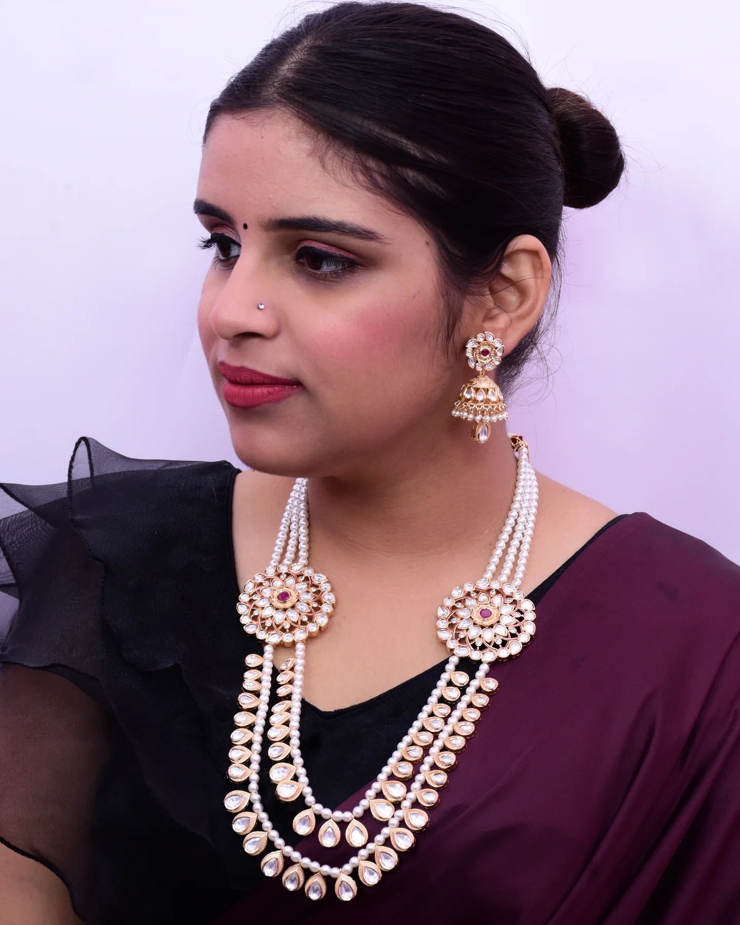 Elegant Gold Plated Royal Kundan Long Necklace with Matching Earrings Set (D646) | Perfect for Weddings, Parties, and Special Occasions