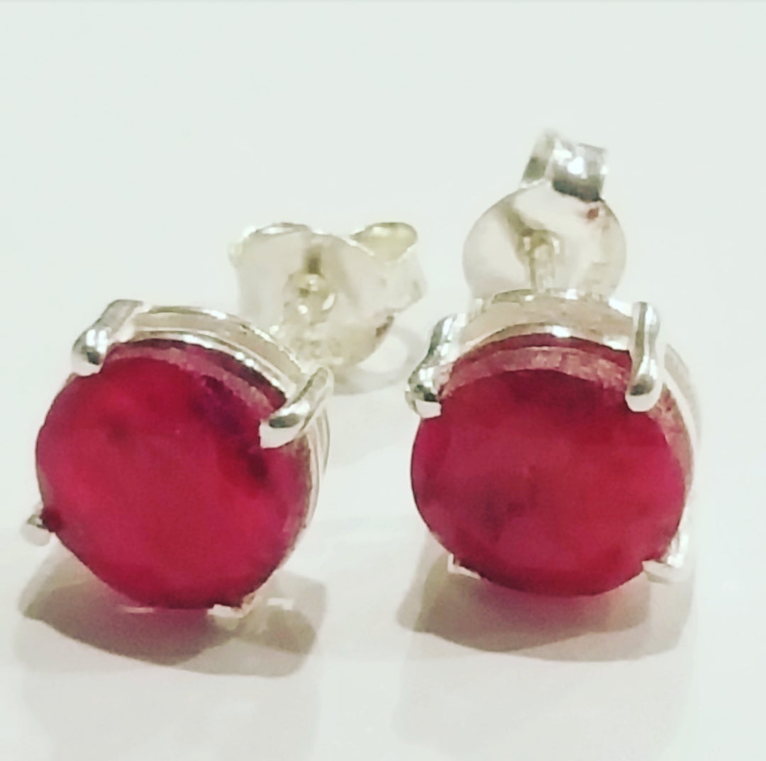Ruby Stud Earrings for Women - 14K Gold Plated Genuine Gemstone Jewelry - Perfect for Gifts, Parties & Everyday Wear