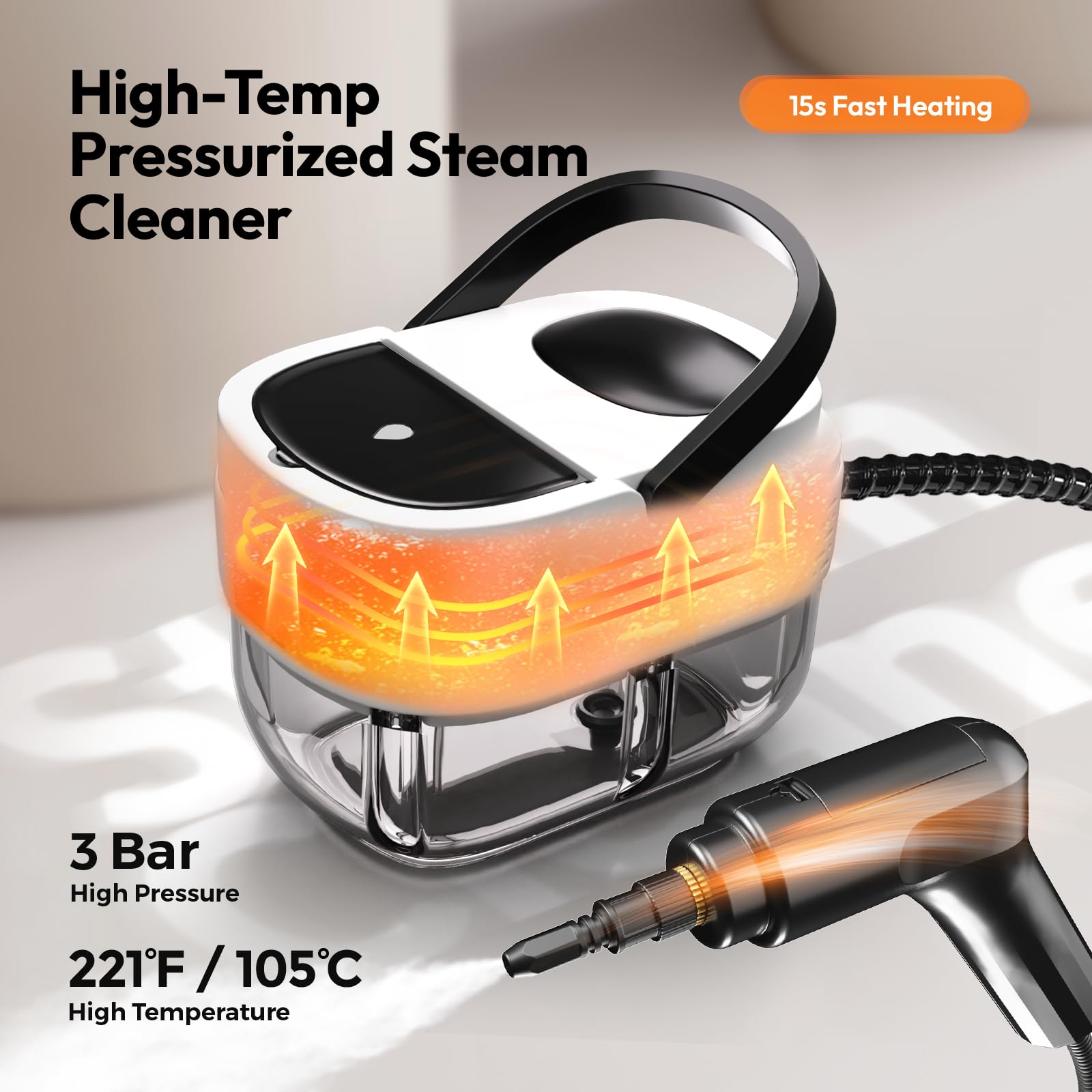 2500W Powerful Handheld Steam Cleaner for Home & Car - 3-Grade Adjustable Handle, Portable Steam Machine for Windows, Kitchen, Upholstery, Floors - Perfect for Deep Cleaning, Sanitizing & Detailing