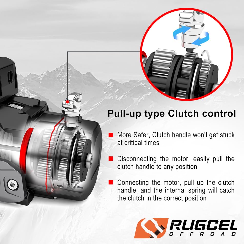 RUGCEL 12000lb Waterproof Electric Winch with Synthetic Rope - 12V Truck & SUV Winch Kit with Hawse Fairlead, 2-in-1 Remote Control (Infrared & Wired) - Ideal for Off-Roading, Recovery, Towing & Heavy-Duty Vehicle Use
