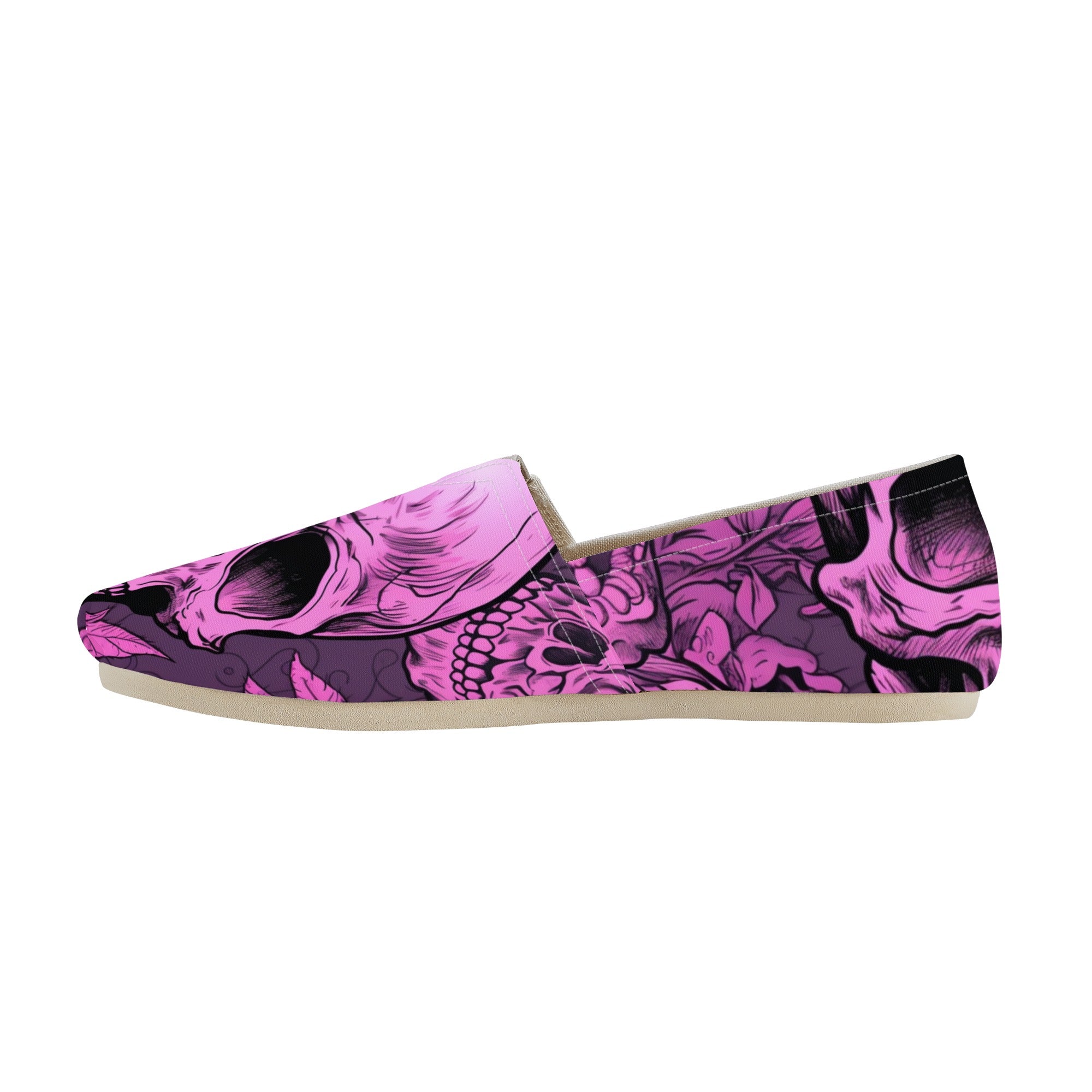 Trendy Pink Skull Print Casual Shoes for Women - Comfortable Slip-On Sneakers for Streetwear, Gothic Fashion & Everyday Wear