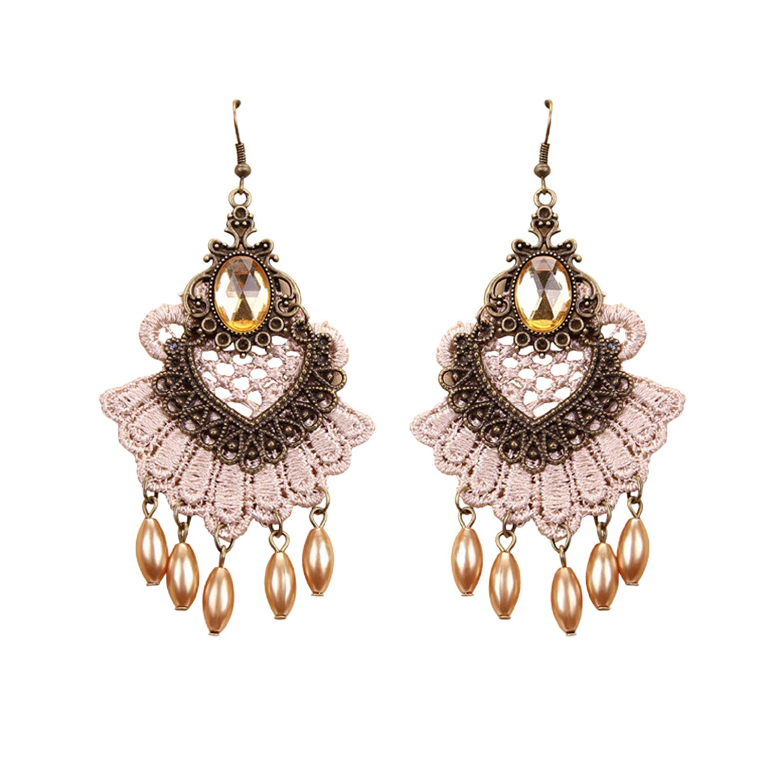 Trendy Halloween Earrings for Women - 1 Pair Hollow Out Lace Exaggerated Tassel Rhinestone Hook Earrings | Perfect for Halloween Parties, Cosplay & Gothic Fashion Accessories