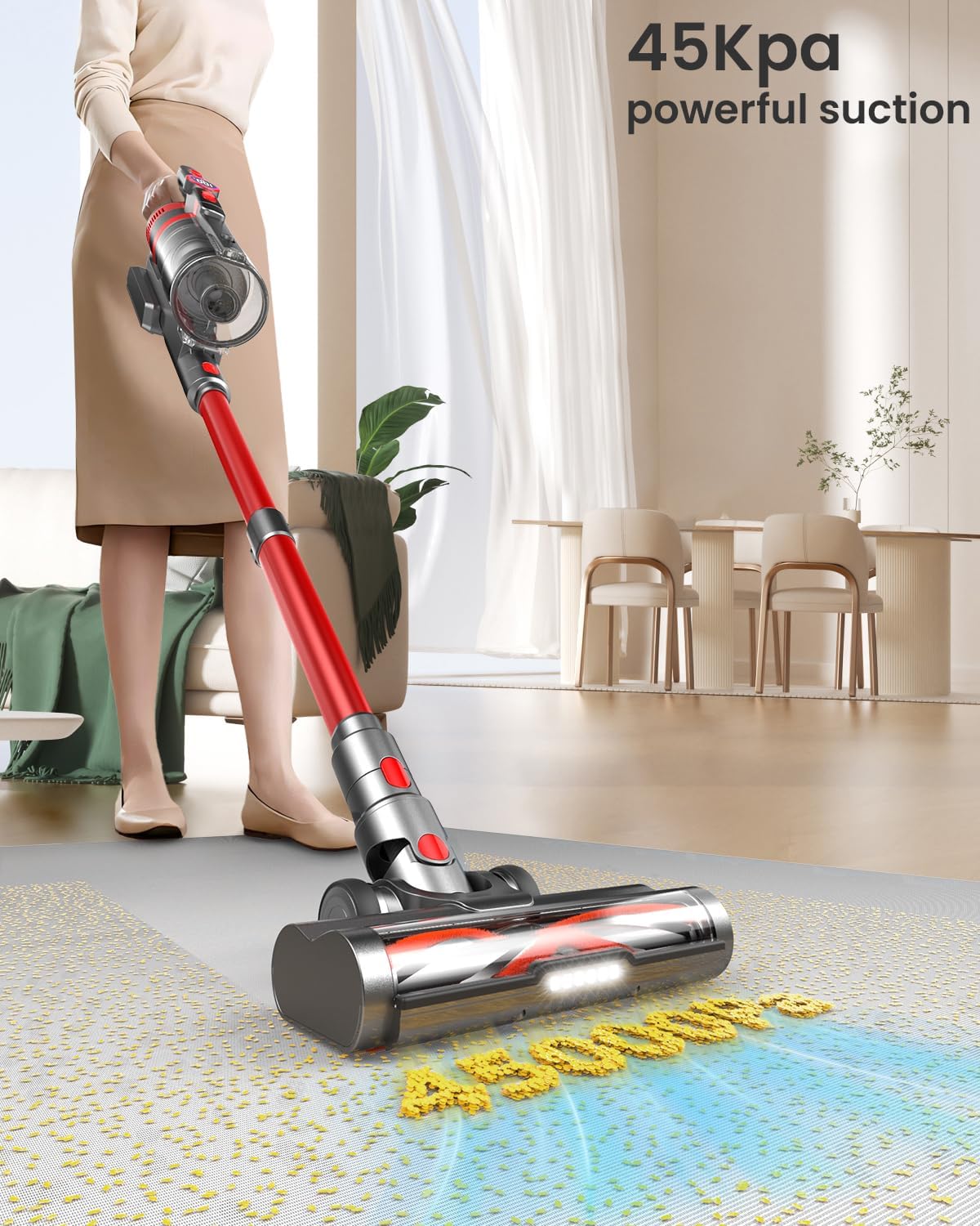 Powerful 45KPA/550W Cordless Stick Vacuum Cleaner with LED Screen - 70 Min Runtime, Dual Handle, Anti-Tangle for Carpet, Hardwood & Pet Hair - Perfect for Home Cleaning, Car Detailing & Pet Owners