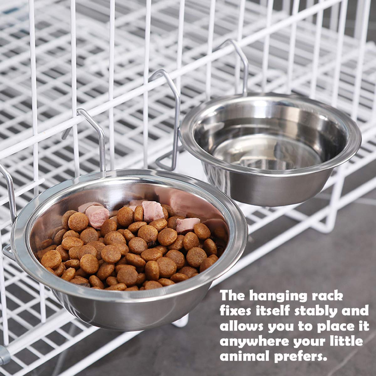 2Pcs Stainless Steel Pet Bowls - Dog & Cat Food & Water Feeder with Crate Suspension - Easy to Clean, Durable & Non-Slip (Small Size) - Perfect for Crate Training, Travel & Daily Feeding