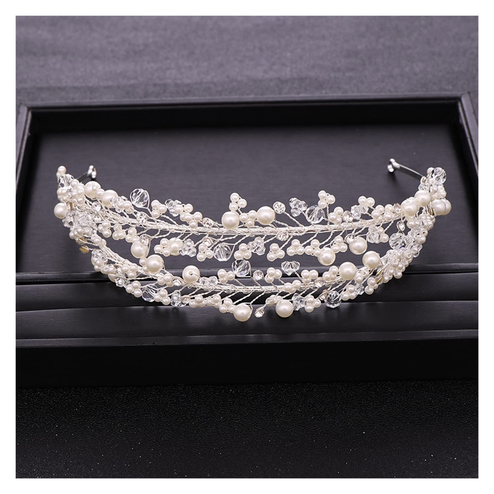 Trendy White Pearl Crystal Bridal Hair Accessories - Wedding Crown Headband & Hair Band for Brides, Handmade Lasting Silver Headdress | Perfect for Weddings, Prom, and Formal Events