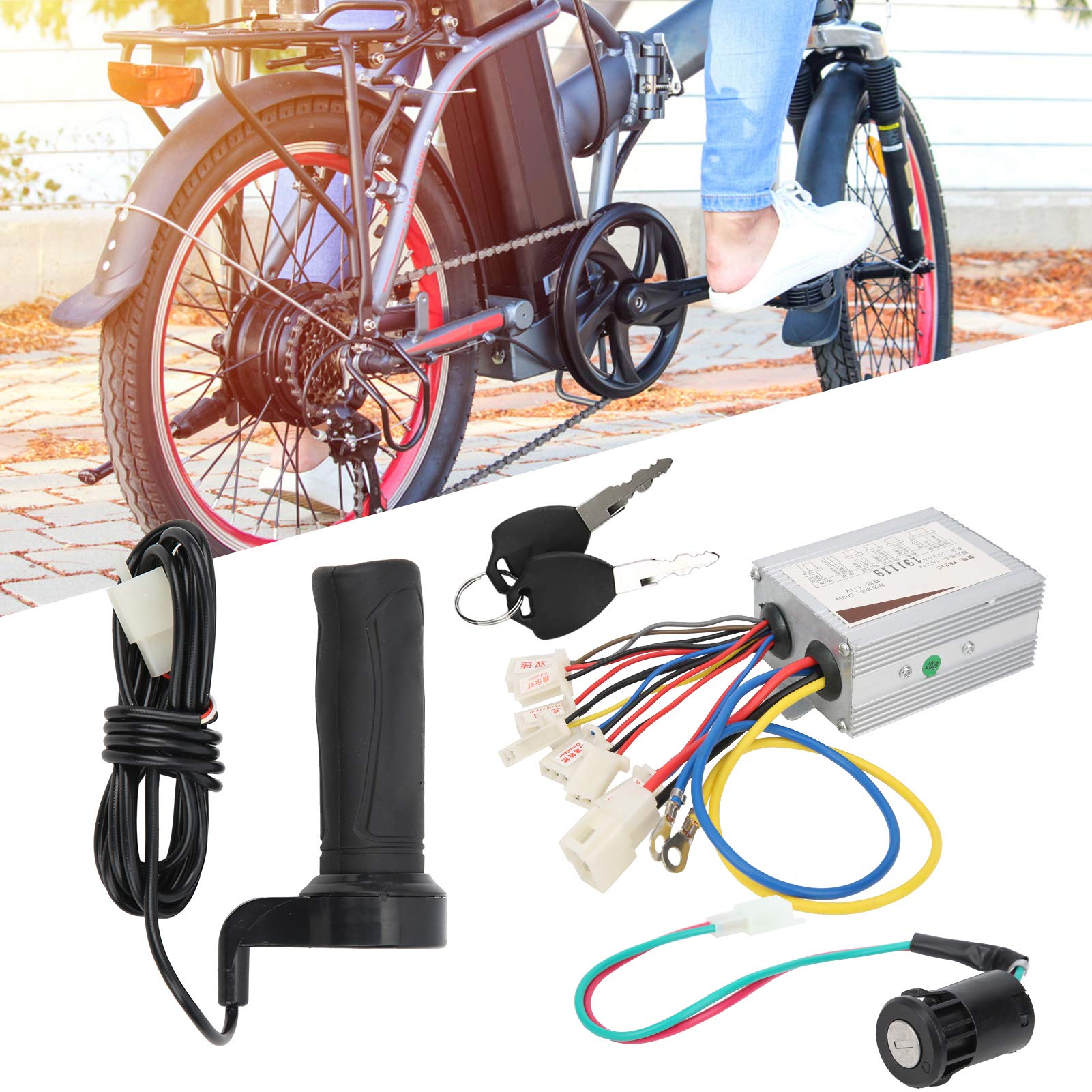 VGEBY 24V 500W Aluminum Alloy Electric Scooter Throttle Grip Set with Two-Speed Controller & Door Lock - Perfect for Commuting & Urban Travel
