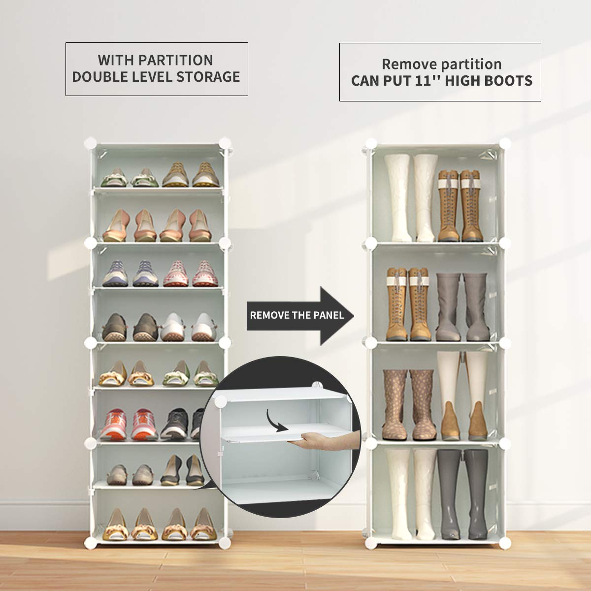 KOUSI 64-Pairs Shoe Organizer - Modular Shoe Rack Tower Storage Cabinet for Closet & Entryway Organization (White) - Perfect for Small Spaces & Shoe Collection Display