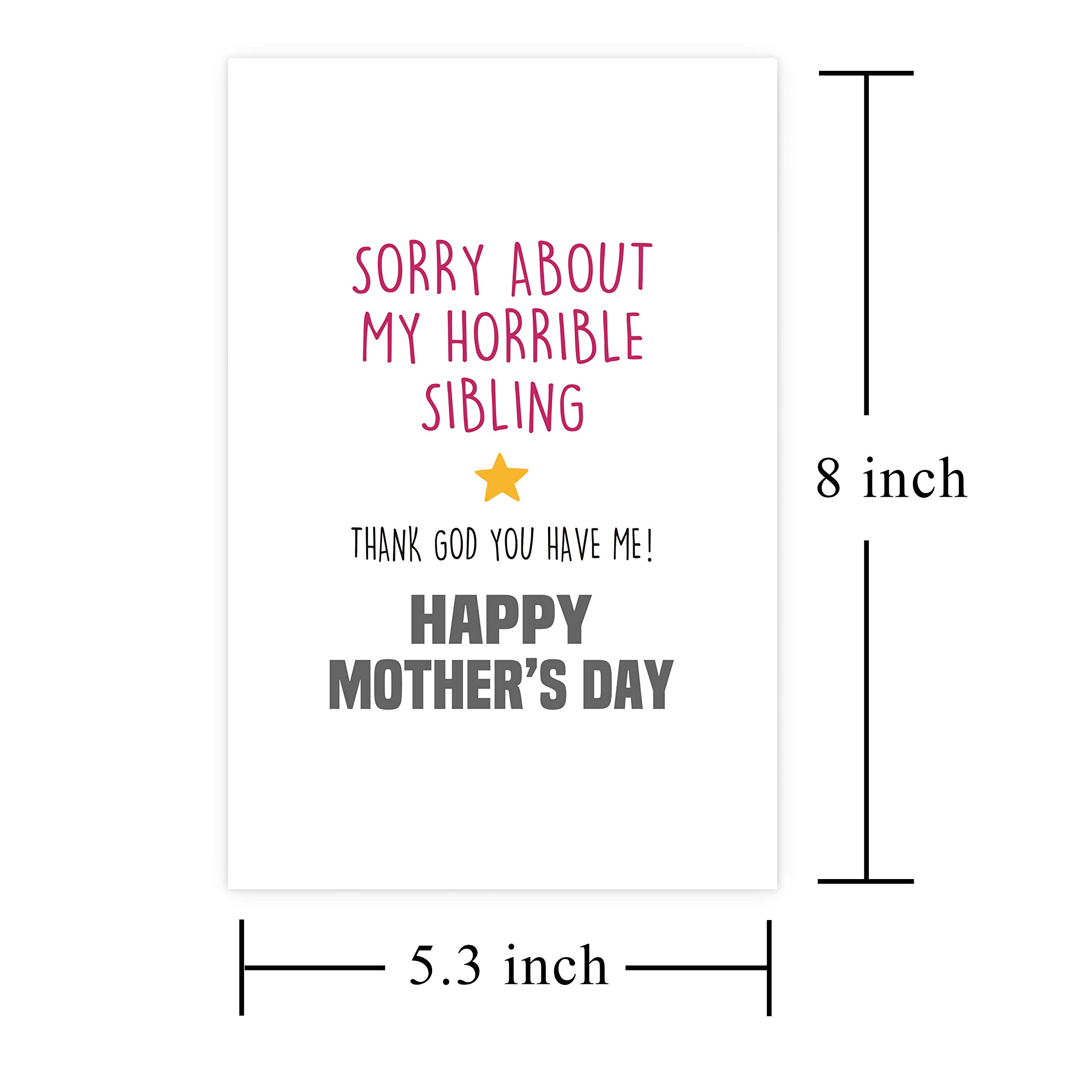 Funny Mother's Day Card - Humorous Thank You Greeting Card for Mom - Sibling Love Card - Perfect for Birthday, Anniversary & Special Occasions