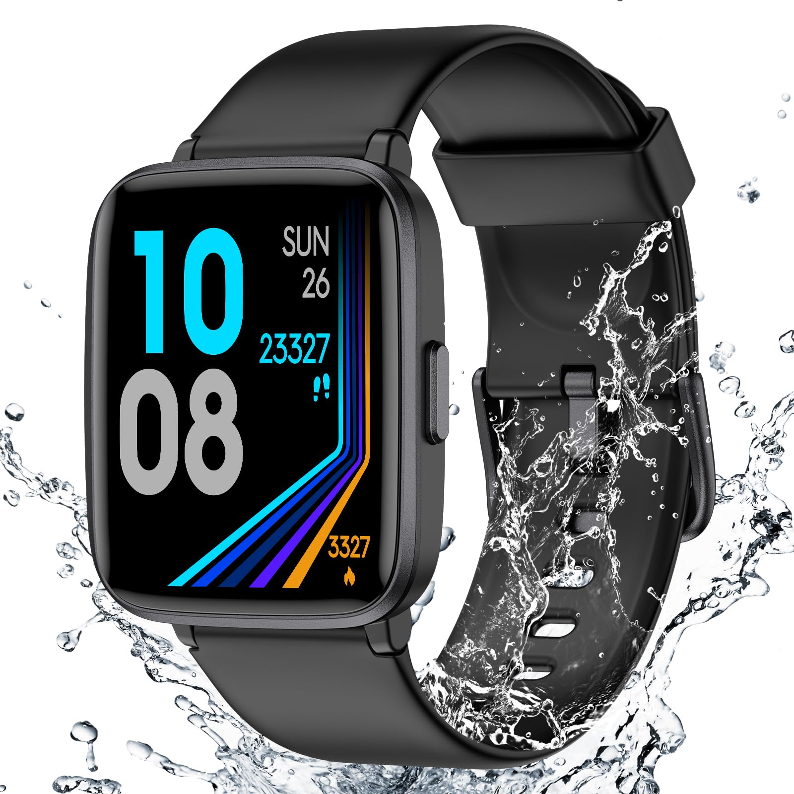 Fitness Tracker Watch with Heart Rate Monitor, Large Screen Activity Tracker - Pedometer, Sleep Monitor, Calorie & Step Counter, 5ATM Waterproof Smartwatch for Women & Men - Perfect for Running, Swimming & Daily Fitness Tracking