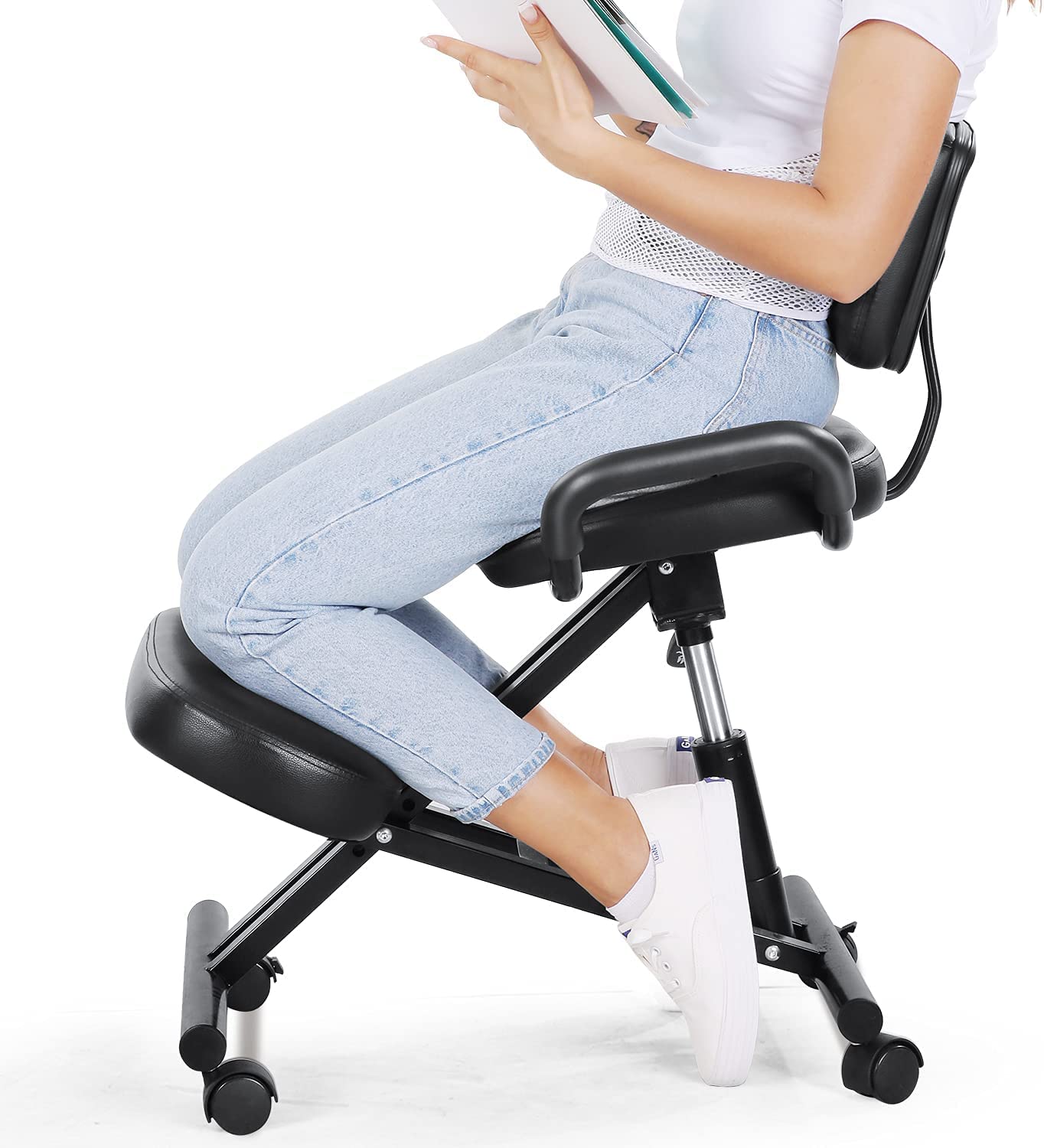 Ergonomic Kneeling Chair - Adjustable Height Office & Home Chair for Posture Correction, Back Pain Relief, Neck & Spine Support - Thick Comfortable Cushion - Perfect for Work, Study & Meditation