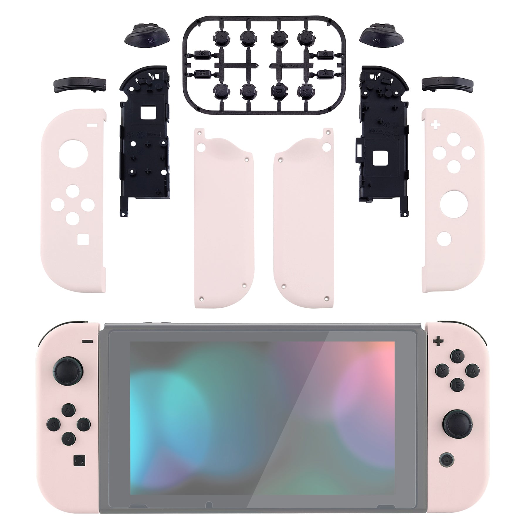 eXtremeRate Cherry Blossom Pink JoyCon Controller Shell Replacement Kit for Nintendo Switch & OLED - DIY Full Set Buttons & Housing (Console Not Included) CP306 - Perfect for Gaming, Customization & Gift Giving