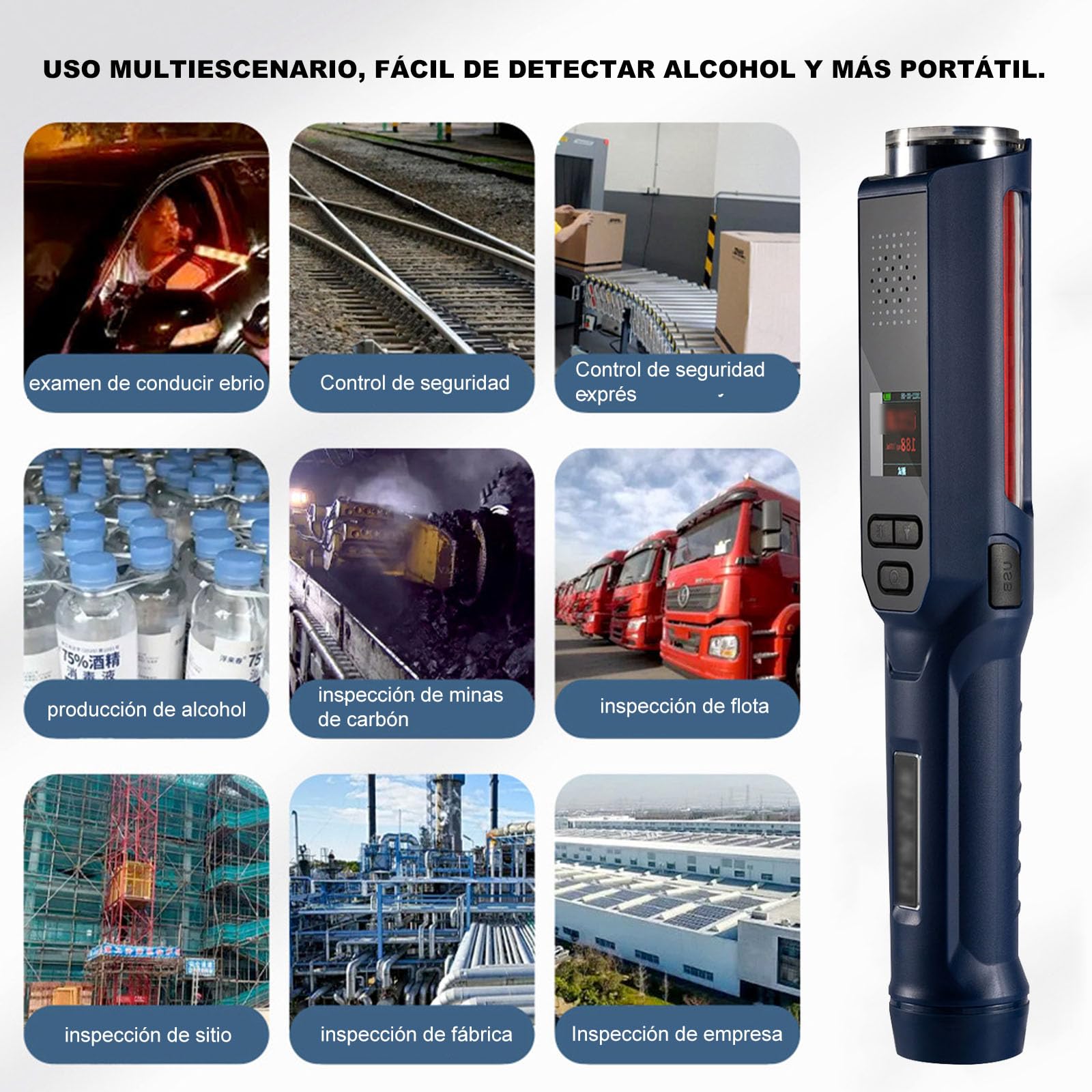 Professional Alcohol Breathalyzer - USB Rechargeable Portable Digital LCD Alcohol Tester with Contactless Quick Detection & Voice Broadcast (Blue, 26.2x4.5cm) - Perfect for Personal Safety, Workplace Testing, and DUI Prevention