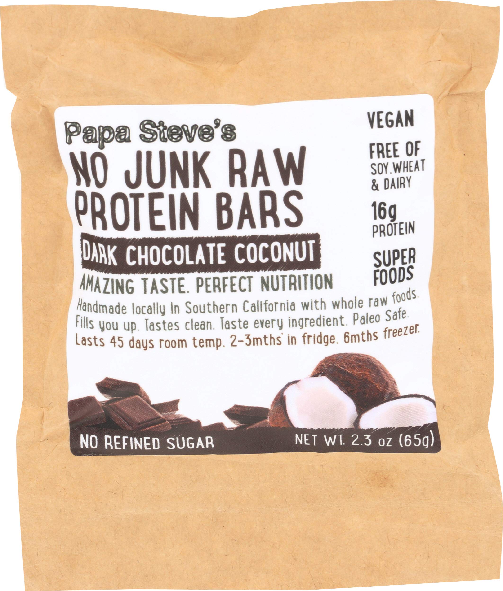 Papa Steve's No Junk Protein Bars - Chocolate Coconut Crunch (2.5 oz) | High Protein Snack for Weight Loss, Keto Diet & Post-Workout Recovery | Perfect for Gym, Office & Travel