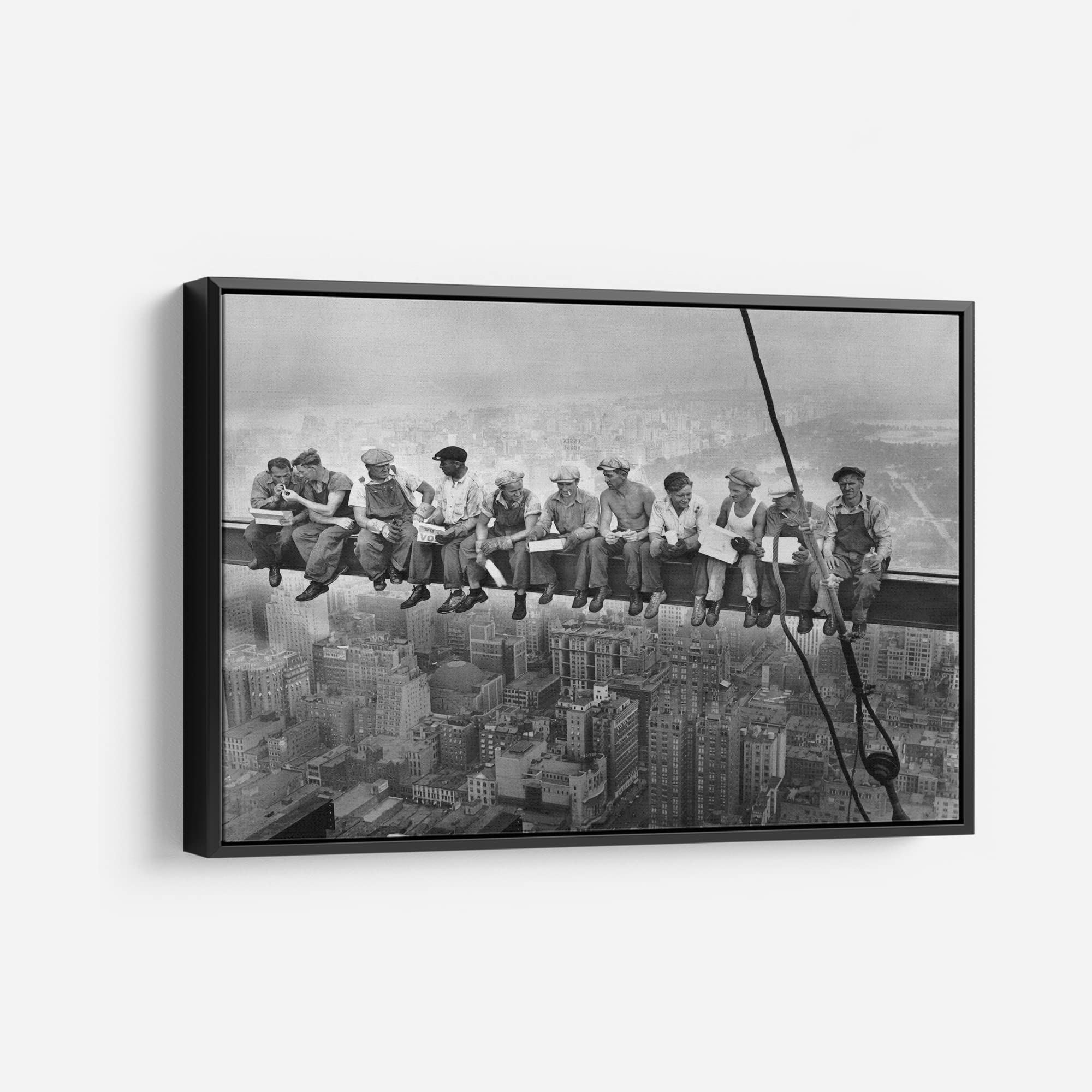 Lunch Atop Skyscraper Canvas Wall Art Print - Famous Photograph Reproduction - Modern Black Framed (24x36 inches) - Perfect for Living Room, Office Decor & Gift Ideas