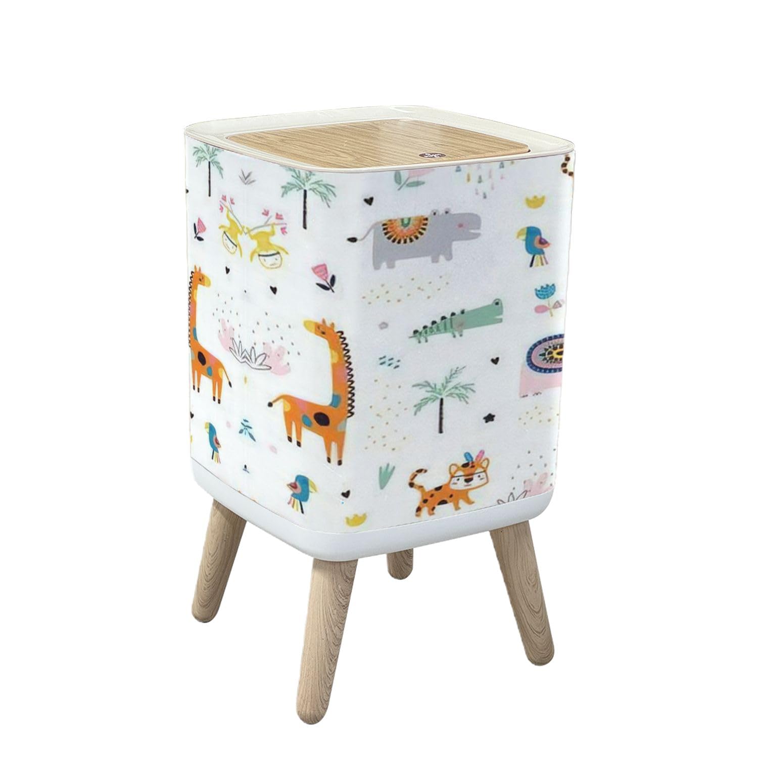 Stylish Boho Tropical Animal Print Trash Can with Lid - Dog Proof Rectangular Waste Bin for Kitchen, Bathroom, Living Room & Nursery - Perfect for Home, Office & Kids' Rooms