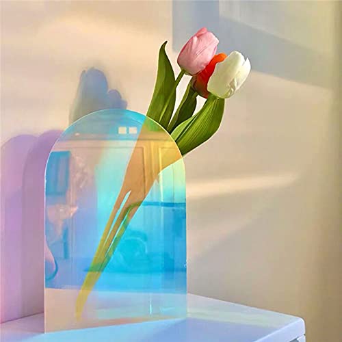 Rainbow Acrylic Art Vases - Set of 3 Minimalist Clear Flower Vases for Stems & Buds | Modern Home & Office Desk Decor for Living Room, Wedding Centerpieces & Gift Ideas