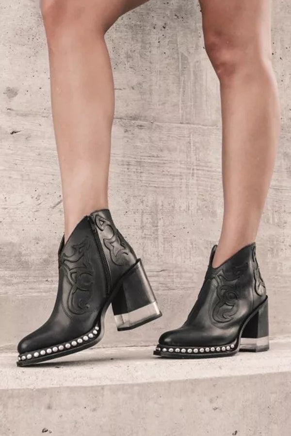 Stylish Embroidered Rivet Welt Acrylic Crystal High Heel Boots for Women - Fashion Party & Evening Wear