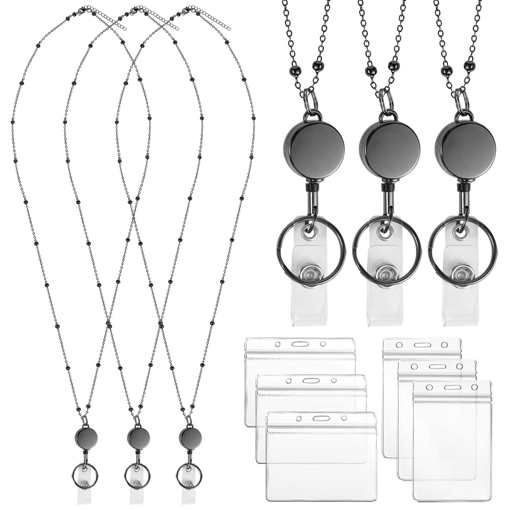 Retractable ID Badge Lanyards 3-Pack with Holders for Work & Events