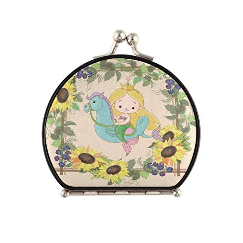 Sunflower Mermaid Compact Travel Mirror - Cute Foldable Pocket Makeup Mirror for Women & Girls - Small Handbag Purse Mirror for Travel, Home, Office & Daily Use