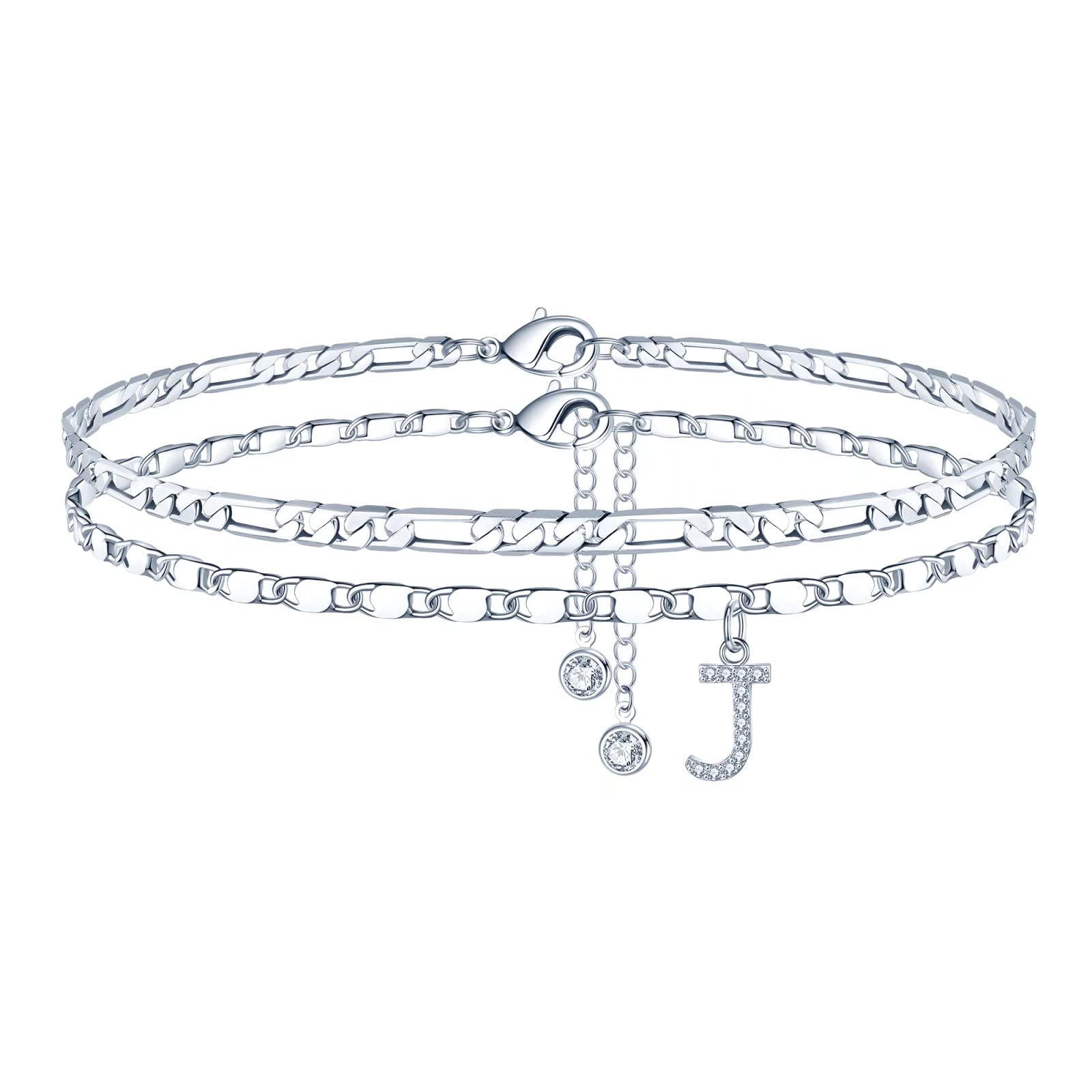 14K Gold Plated Dainty Ankle Bracelets for Women - Layered Chain CZ Initial Anklets Set, Summer Beach Jewelry Gifts for Her | Perfect for Vacation, Wedding, Party & Everyday Wear