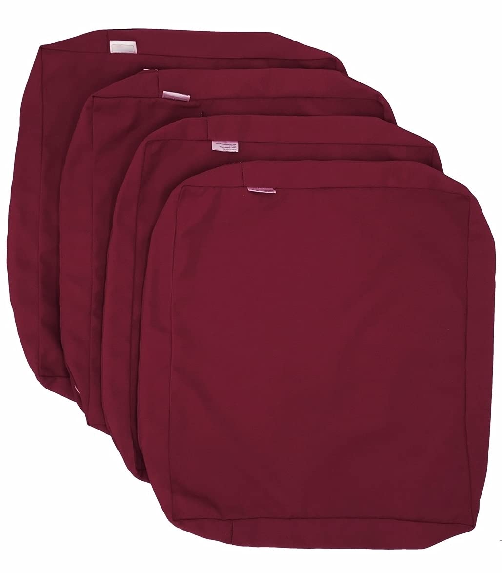 Burgundy Red Waterproof Outdoor Chair Cushion Covers - 25x25x5 Inch (Set of 4) - All-Weather Patio Furniture Seat Pillows for Garden, Deck, Poolside & Backyard Relaxation