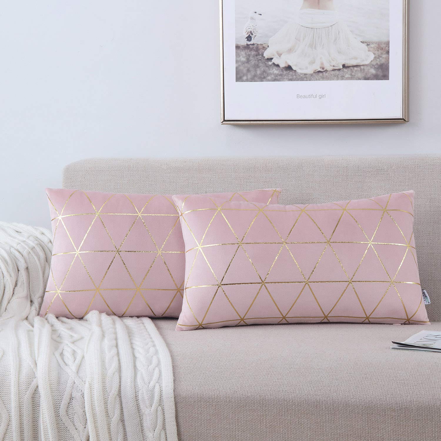 NordECO HOME 2-Pack Square Throw Pillow Covers 12x20 Inches - Soft Decorative Cushion Cases for Sofa, Couch, Bed & Home Decor (Pink) | Perfect for Valentine's Day, Living Room, Bedroom & Cozy Home Styling
