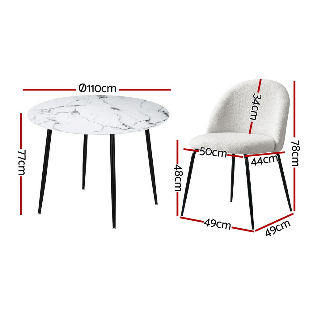 Artiss 5-Piece Dining Table Set with 4 Chairs - White Marble Top Modern Kitchen Table for Small Spaces | Perfect for Breakfast Nook, Apartment Dining, and Family Gatherings