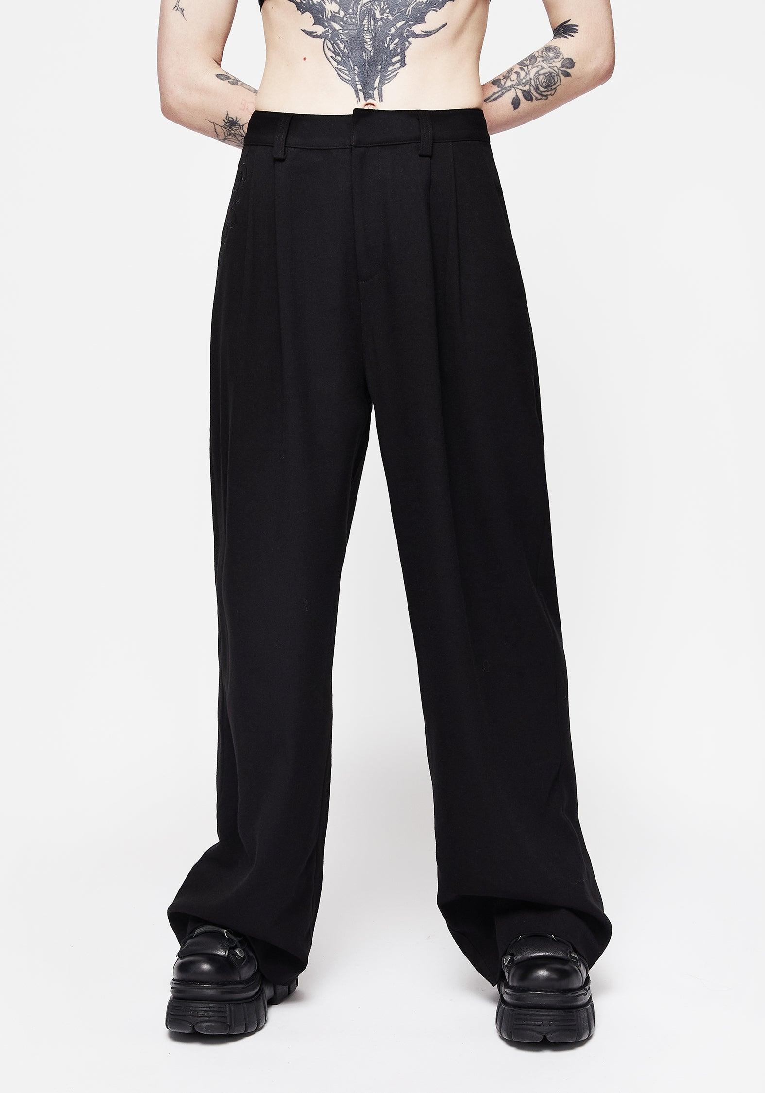 Stylish POE Pleated Wide Leg Trousers for Women - Comfortable High Waist Palazzo Pants - Perfect for Office, Casual Wear & Travel
