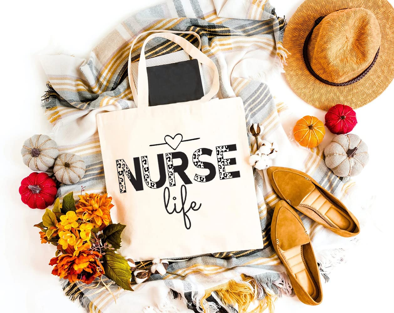 Nurse Life Canvas Tote Bag for Women - Aesthetic Leopard Print Reusable Grocery Shoulder Bag - Perfect Nurse Gift for Work, Shopping & Daily Use