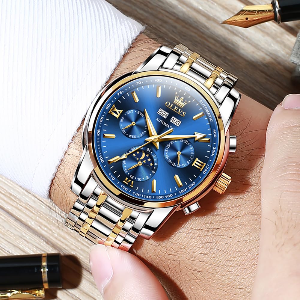OLEVS Men's Automatic Skeleton Mechanical Watch - Self Winding Luxury Dress Wristwatch with Luminous Hands & Waterproof Design - Perfect for Business, Formal Events & Everyday Wear
