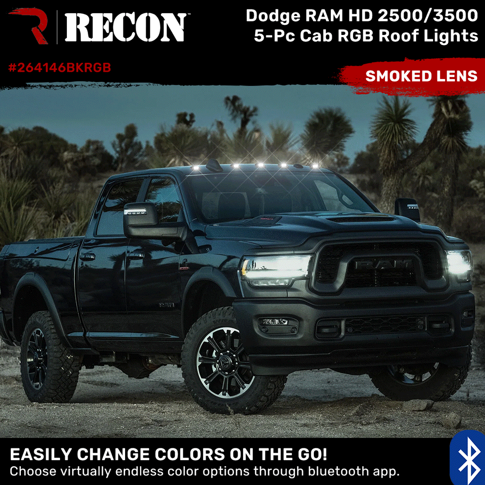 **Dodge RAM 2500/3500 (2003-2018) 5-Piece Ultra Bright RGB LED Cab Roof Lights with Bluetooth App & Multiple Lens – Off-Road, Truck Customization, Night Driving**
