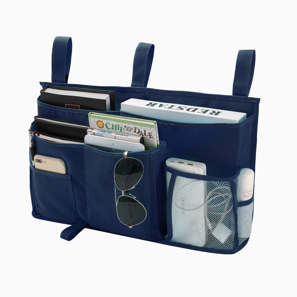 Bseash Bunk Bed Organizer - 8-Pocket Hanging Storage Bag for College Dorm, Hospital & Baby Bed Rails - 600D Oxford Cloth (Navy Blue) - Perfect for Organizing Books, Phones & Essentials in Small Spaces