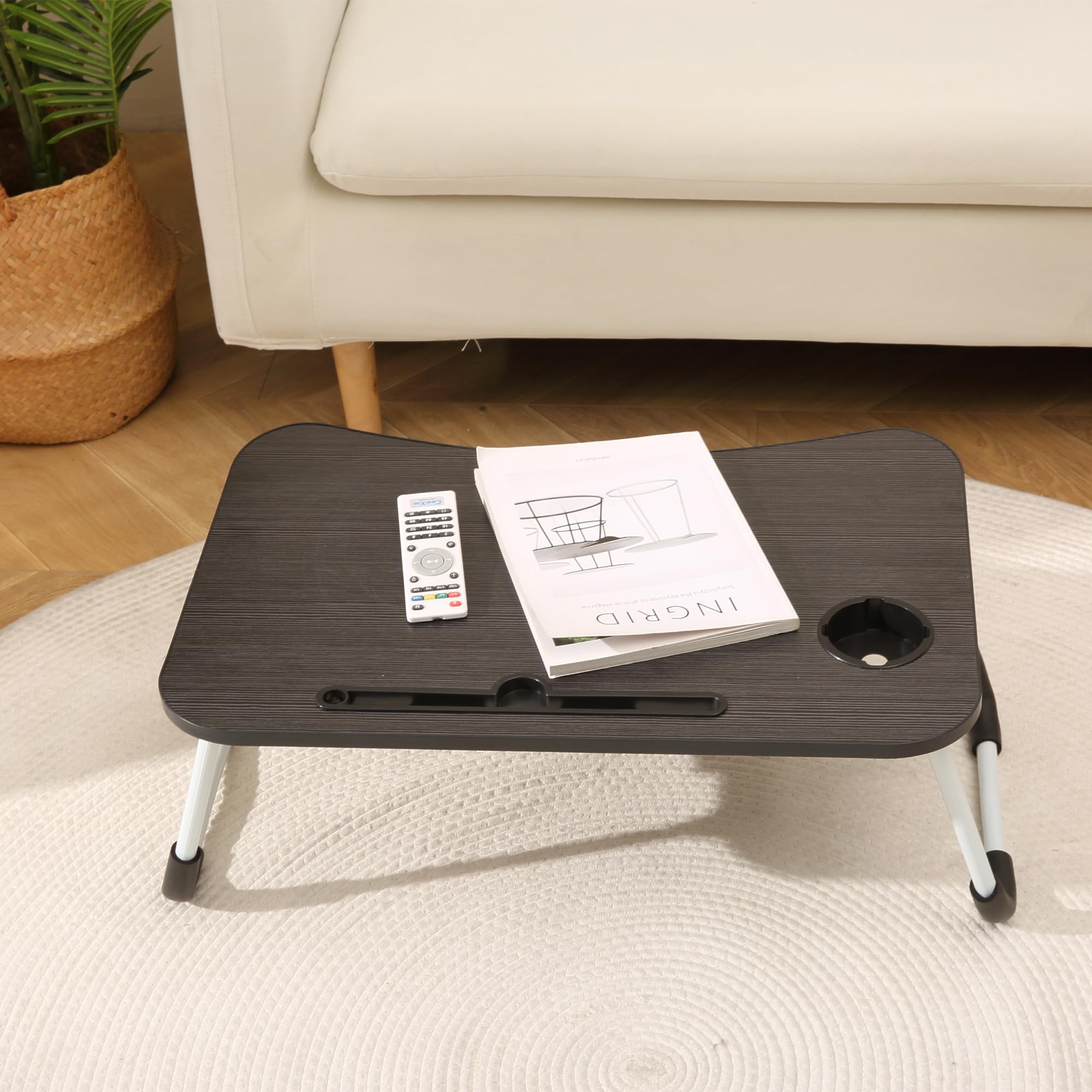 EAQ Foldable Laptop Bed Tray Table with Cup Holder, Storage Drawer & Bookshelf - Portable Work Desk for Bed, Couch or Sofa - Perfect for Working, Reading, Eating or Watching Movies in Bed (Black)