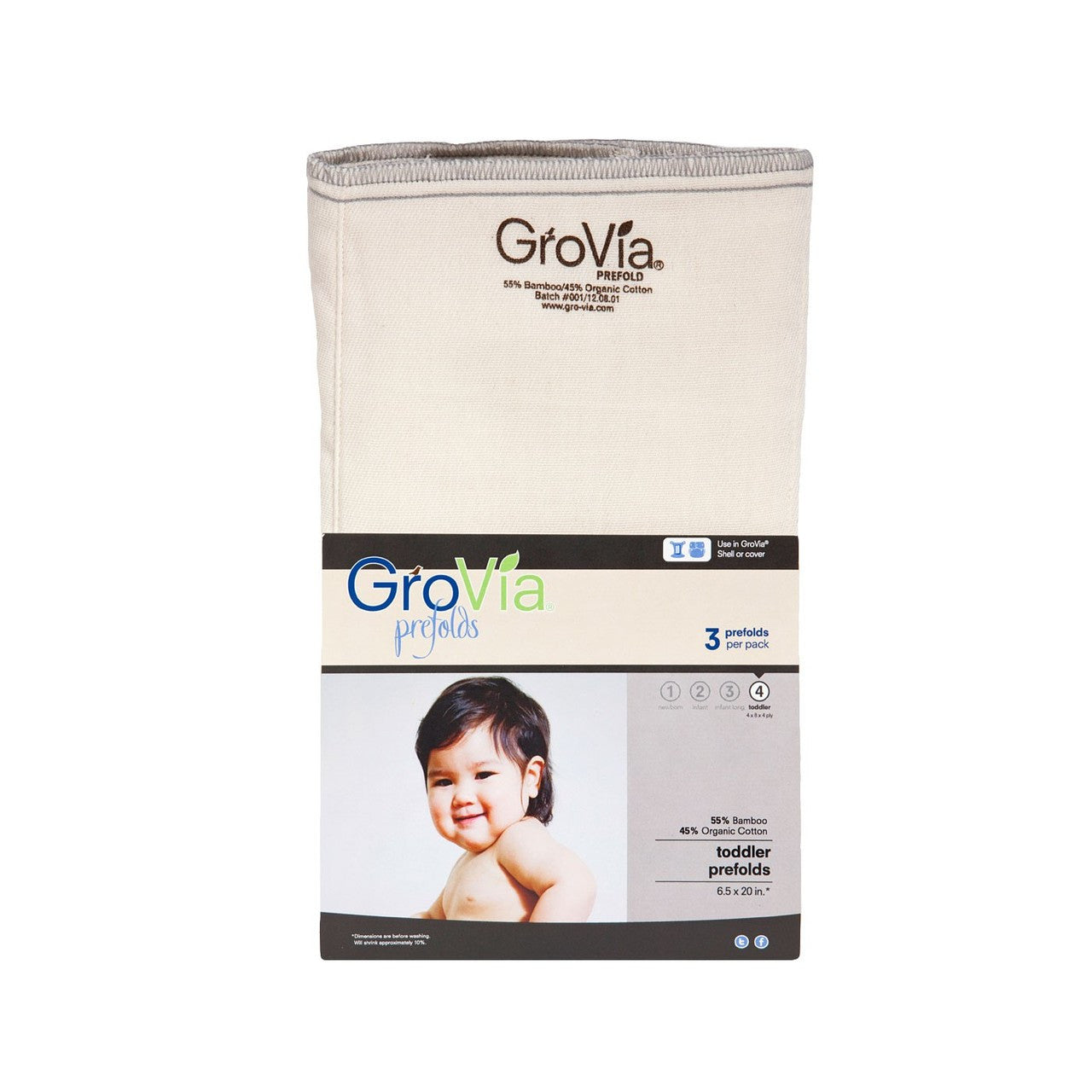 Grovia Prefold Cloth Diapers - Organic Cotton, Reusable & Eco-Friendly Baby Diapers for Newborns & Toddlers - Perfect for Daycare, Travel & Home Use