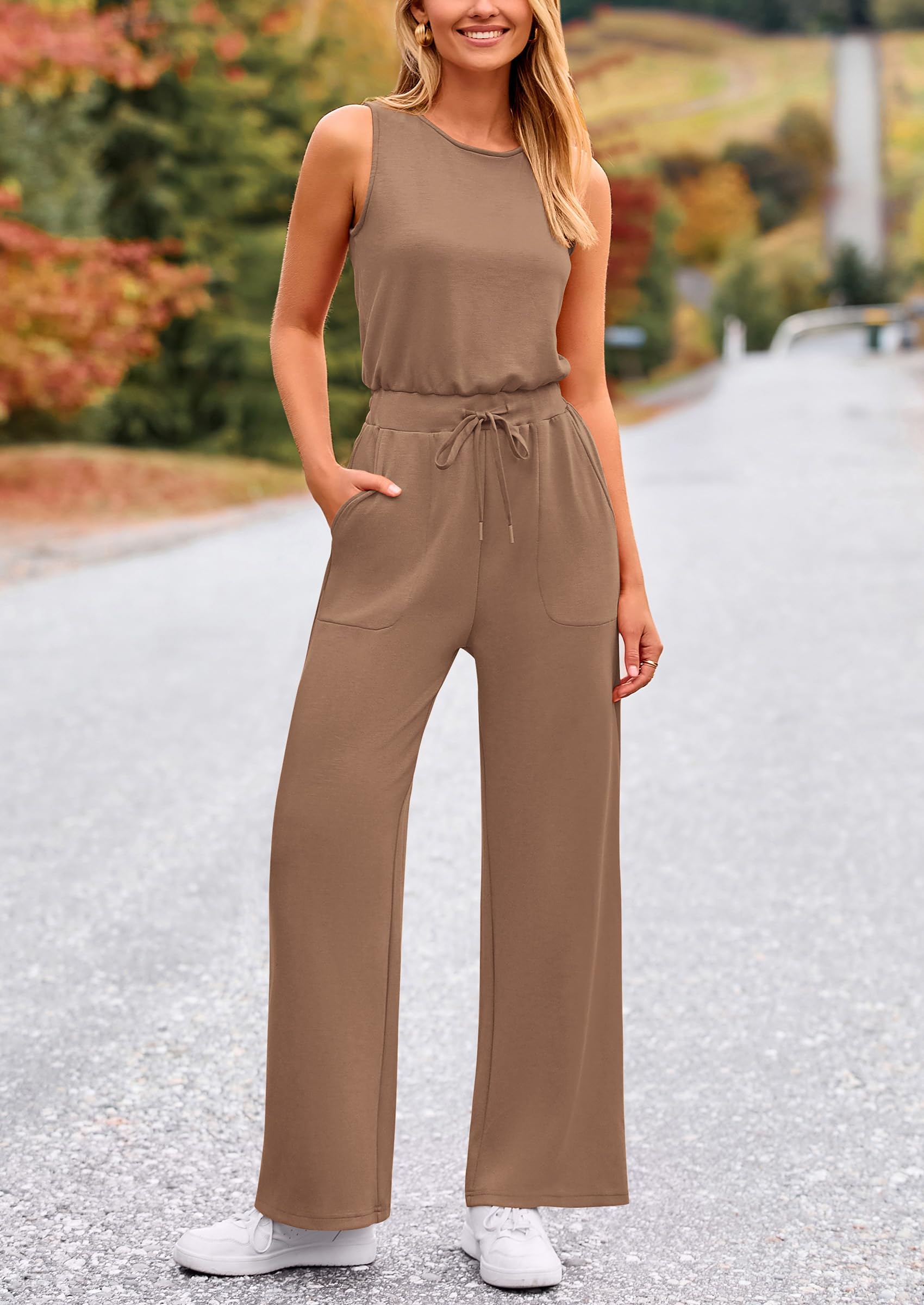 PRETTYGARDEN Women's Summer Casual Sleeveless Wide Leg Jumpsuit Romper - Breathable One Piece Outfit for Beach Vacation, Outdoor Activities & Daily Wear