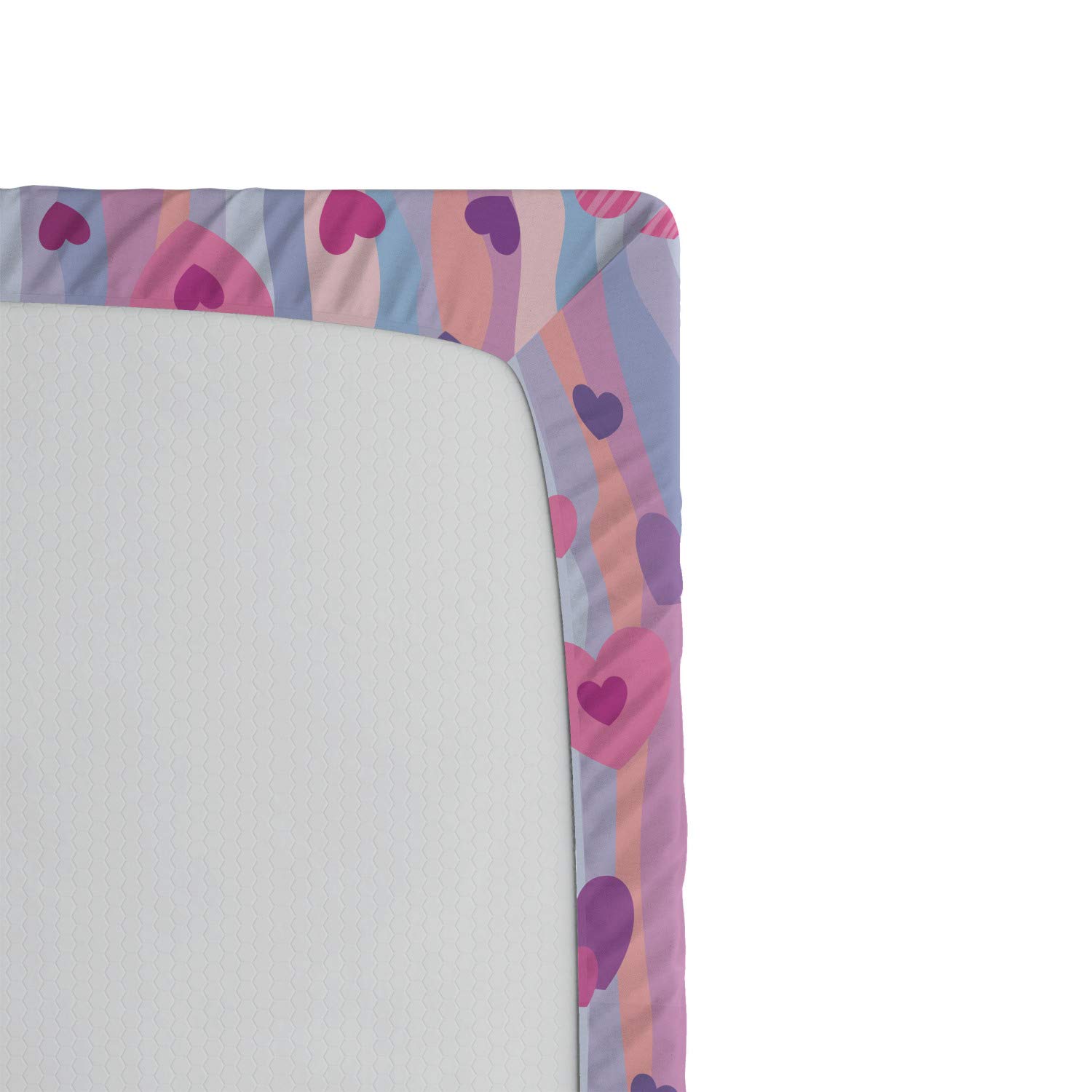 Ambesonne Love Fitted Sheet with Hearts & Vertical Stripes - Romantic Valentine's Wedding Bedding, Deep Pocket All-Around Elastic Twin Size Pale Mauve Purple - Perfect for Guest Rooms, Dorm Decor & Anniversary Gifts