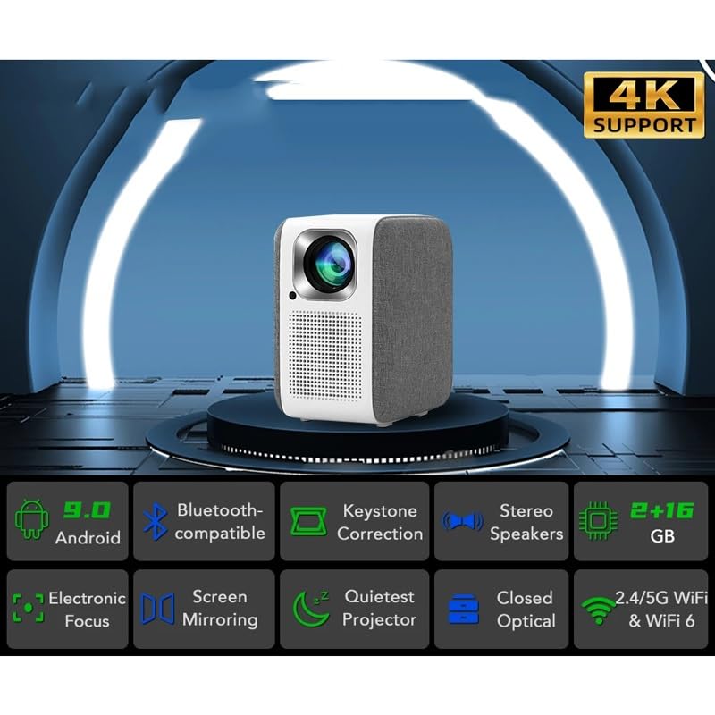 FPVAWKBL QUYNAGER Mini Projector - 4K HD Smart Home Theater Projector with LED Beam, Wireless Smartphone & TV Connectivity for Movies, Gaming & Outdoor Entertainment (Wall Projection, Portable Design)