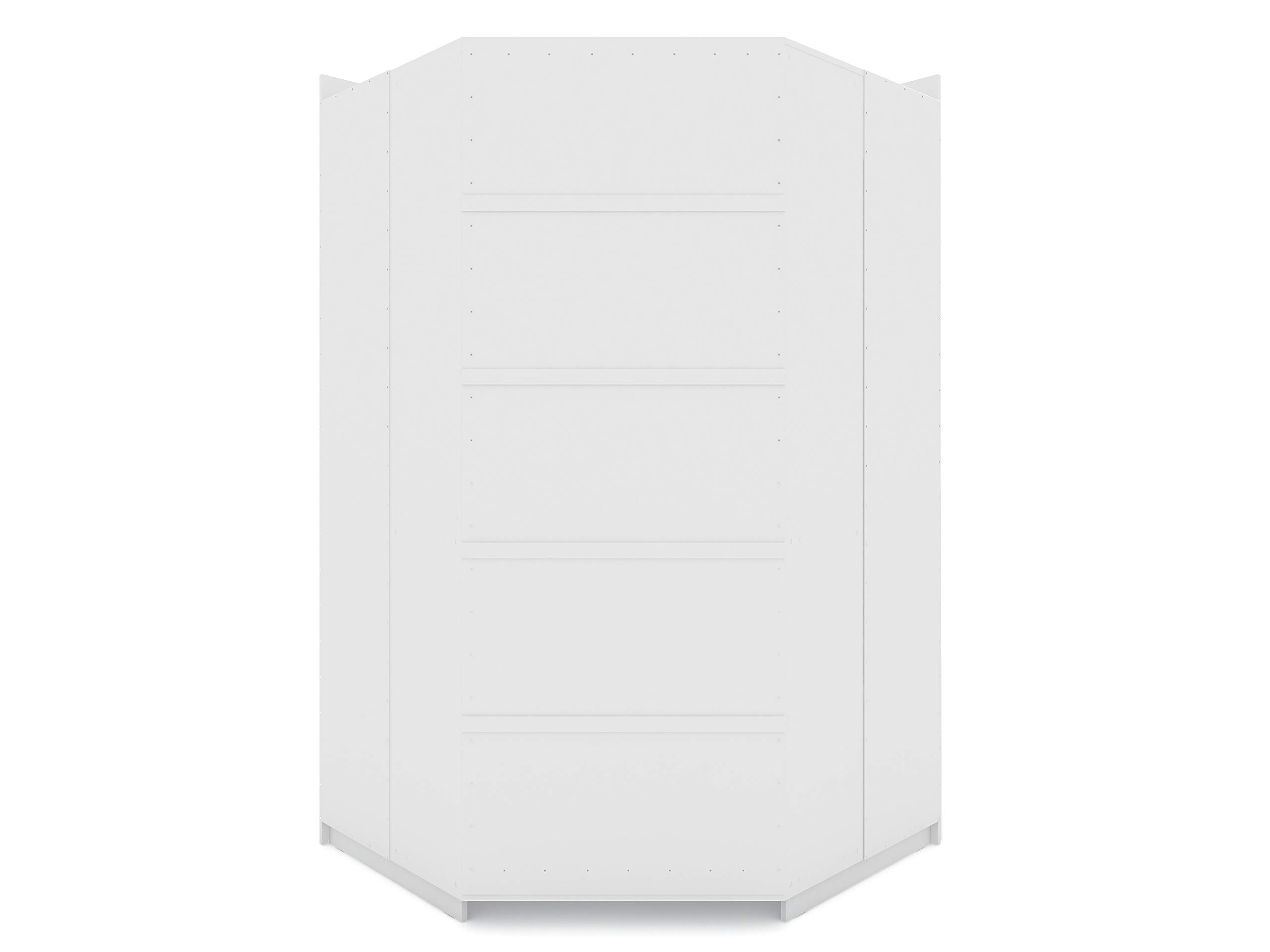 Modern White Free Standing Corner Wardrobe Closet with Rounded Hanging Rods & Open Shelves - Space-Saving Storage Solution for Bedroom, Living Room or Office - Manhattan Comfort Mulberry Collection