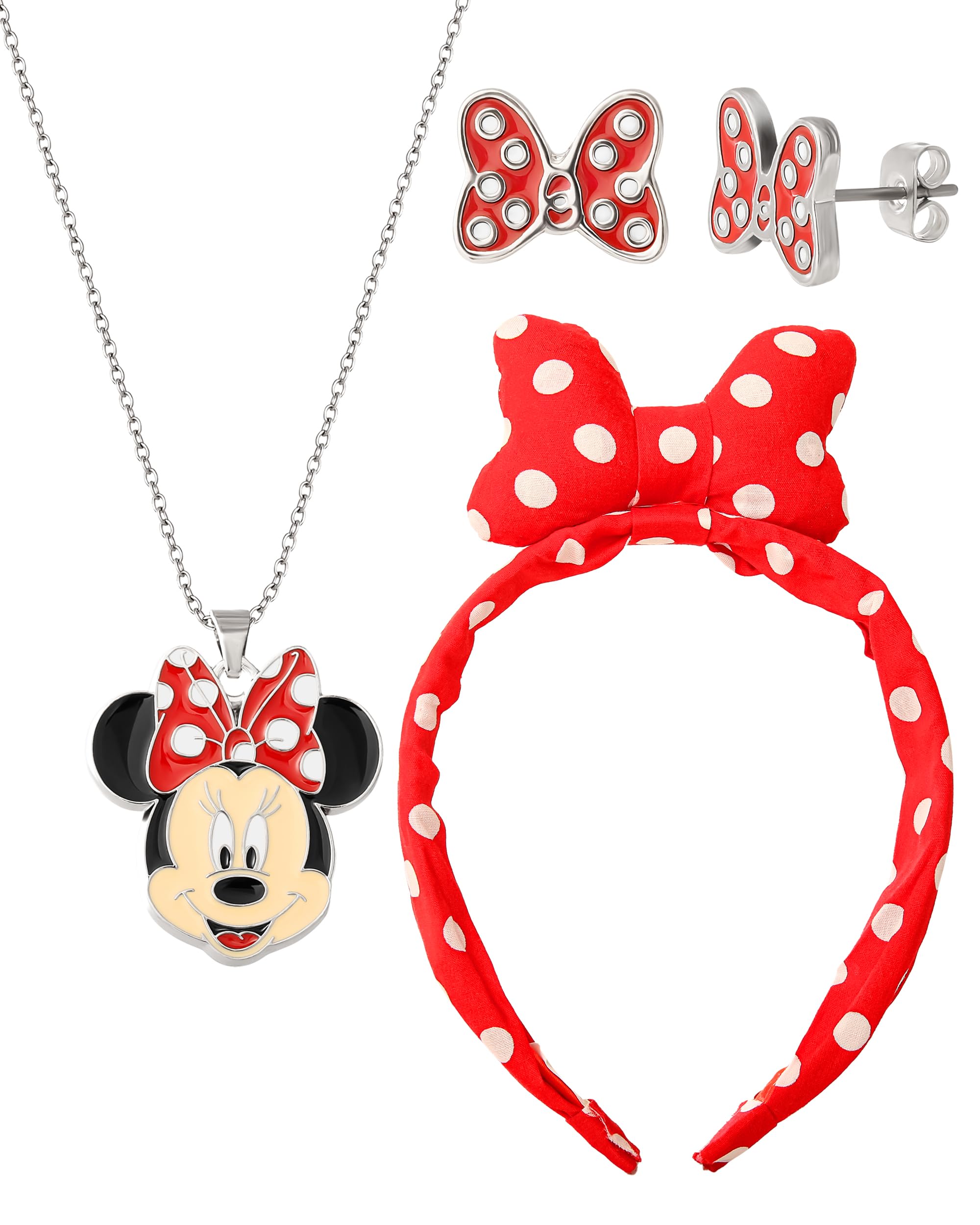 Disney Minnie Mouse Jewelry 3-Piece Set - Official Licensed Bow Earrings, 16