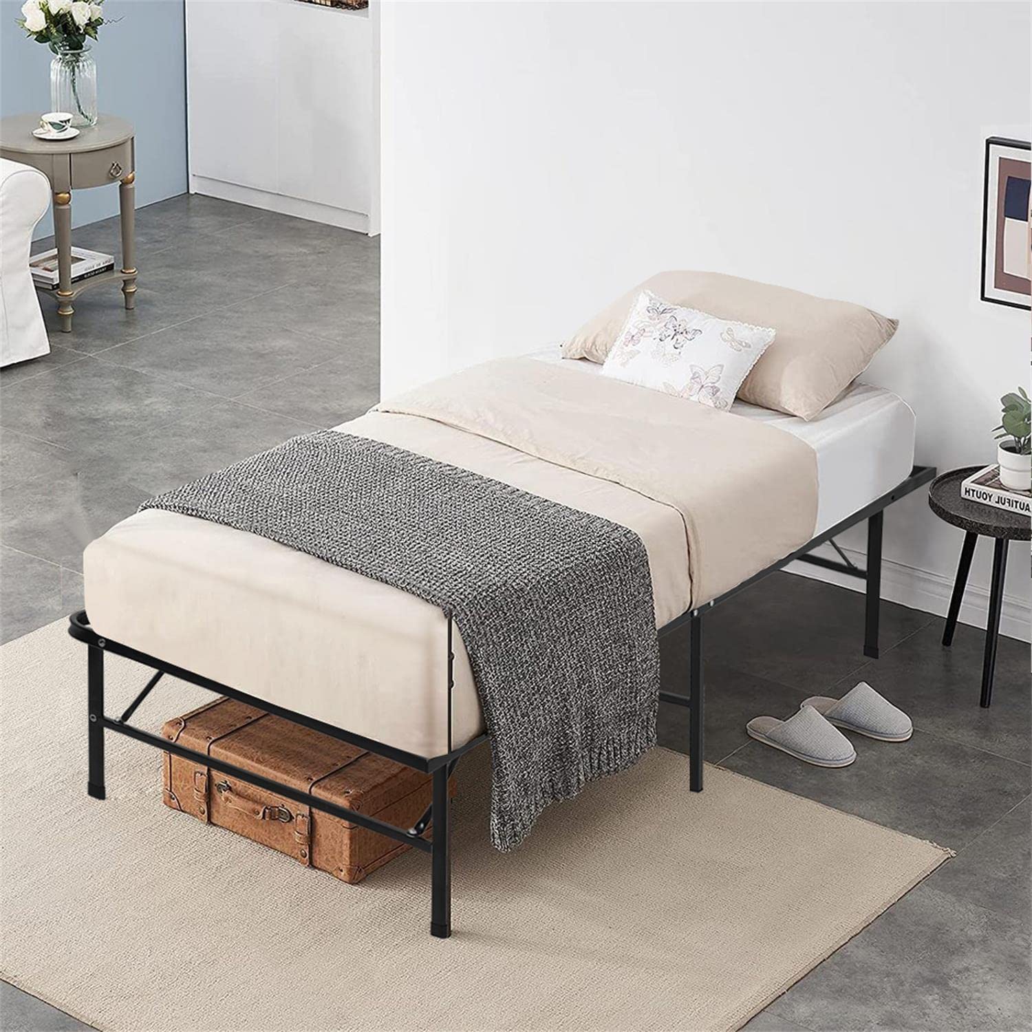 14 Inch Heavy Duty Metal Twin Bed Frame with Steel Slats - No Box Spring Needed, Easy Assembly, Noise-Free, Underbed Storage - Perfect for Kids Rooms, Guest Beds & Small Spaces