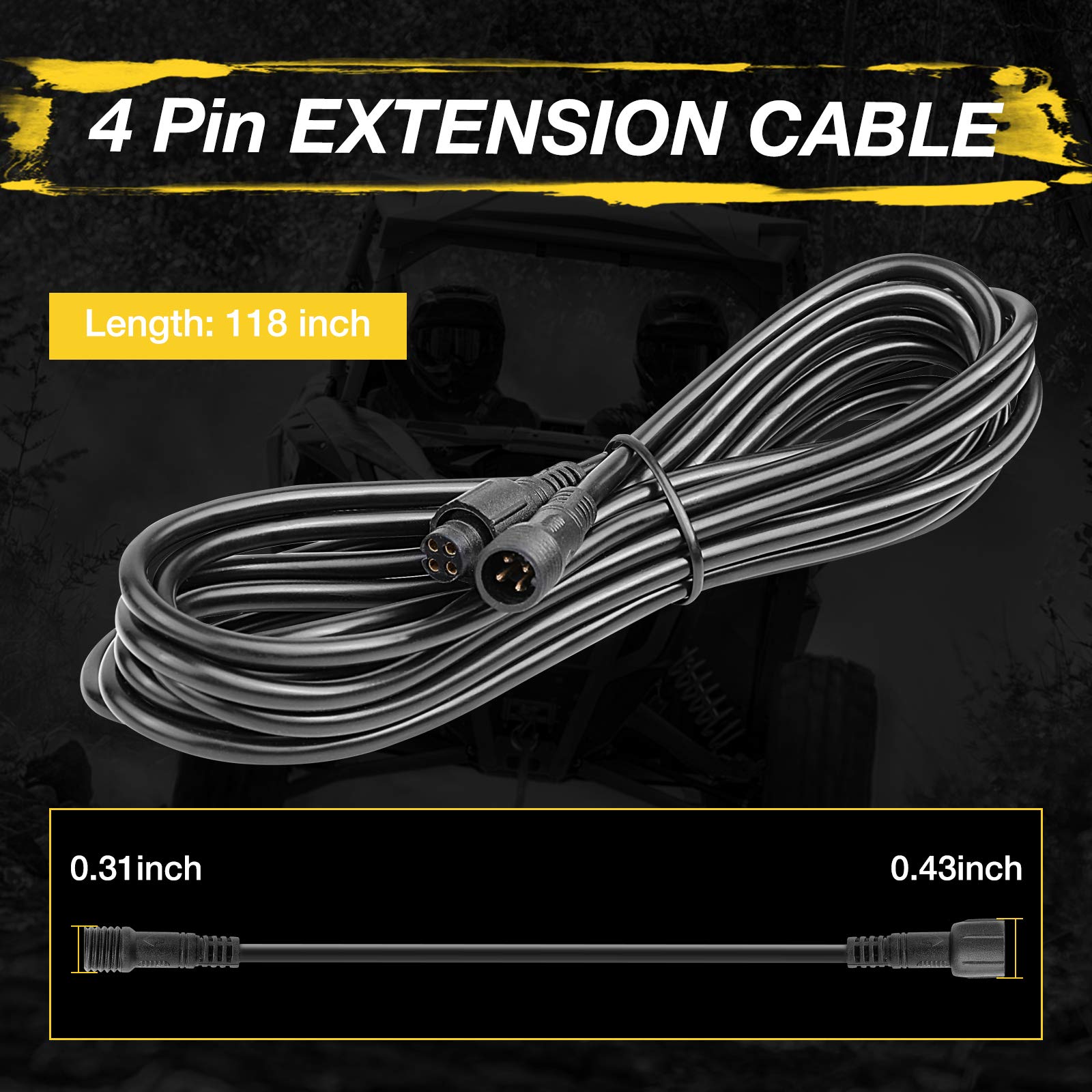 4 Pin RGB Extension Cable 9.8FT for LED Rock Lights - Compatible with 4/6/8/12 Pods Underglow Kits & Wheel Well Lights - Waterproof Wiring for Off-Road Vehicles, Trucks, and Car Customization