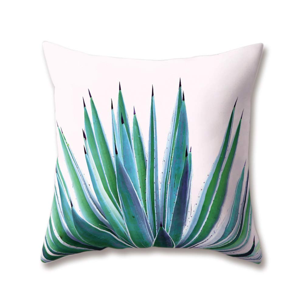 Soft Plush Nordic Style Cushion Covers - White Double-Sided Cactus & Green Leaf Print (18x18/45x45cm) - Cozy Throw Pillow Cases for Sofa, Bed & Home Decor - Perfect for Living Room, Nursery & Boho Style Decorations